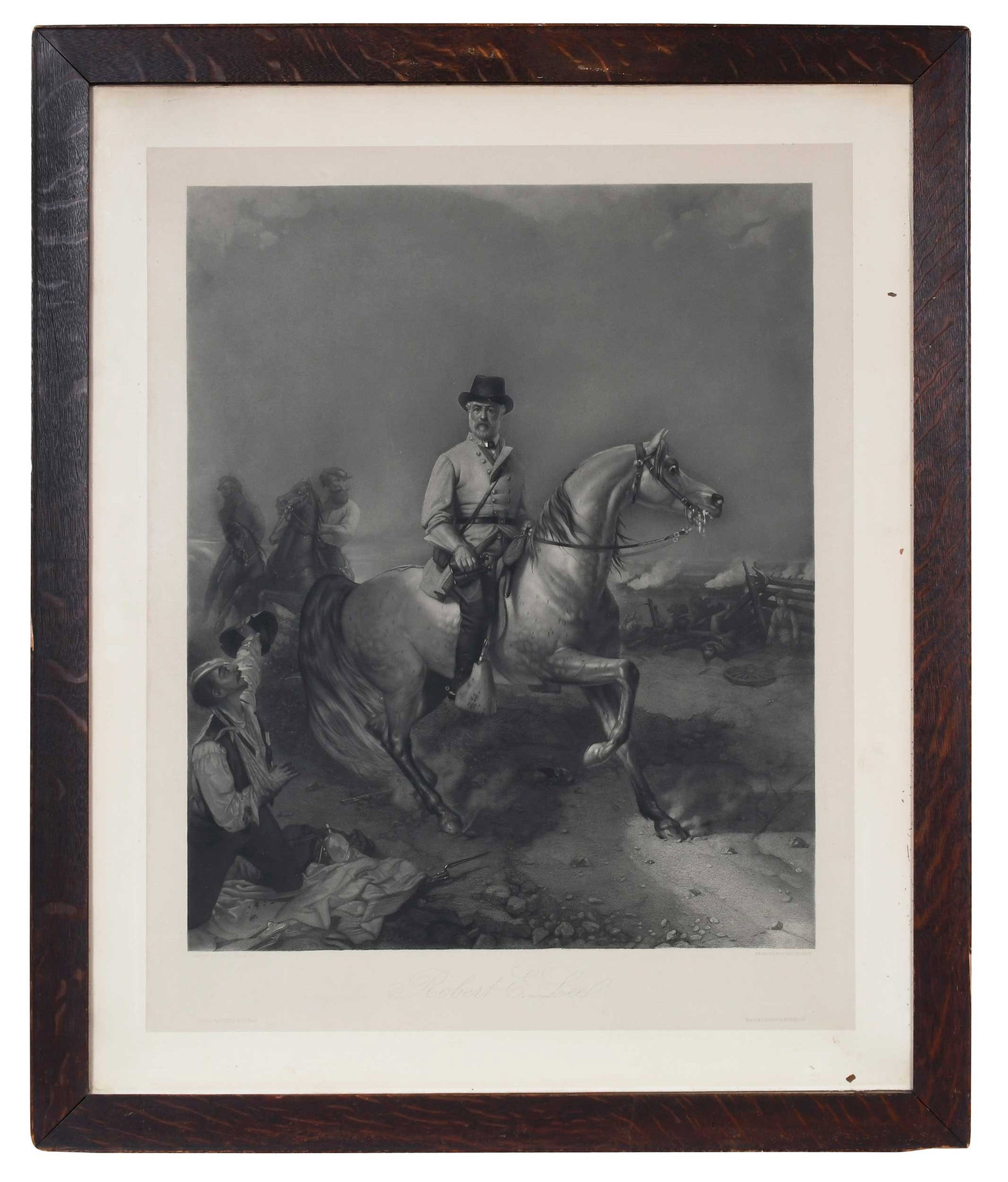 After Louis Mathieu Didier Guillaume: (1816-1892) Robert E. Lee, 1884, chine colle mezzotint, plate, 30-1/8 x 24-3/8 in., sheet 33-3/4 x 28 in.; early 20th century oak frame, 37-3/8 x 31-3/8 x 1/2 in. Provenance: Private Virginia