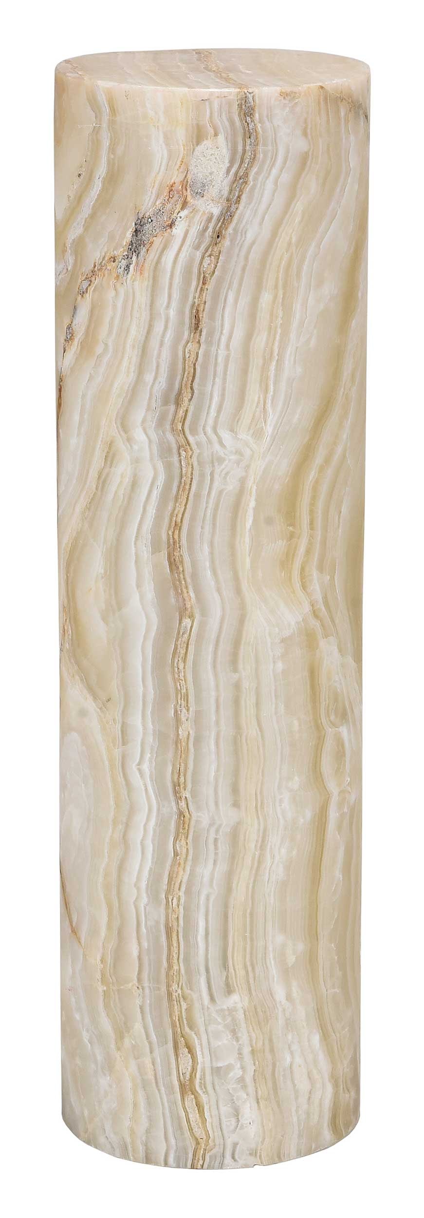 Contemporary Backlit Onyx Pedestal: 20th century, cylindrical pedestal with tiered three light lamp to interior, 41-1/4 x 11-3/4 x 11-3/4 in. Provenance: Private Collection, Highlands, North Carolina