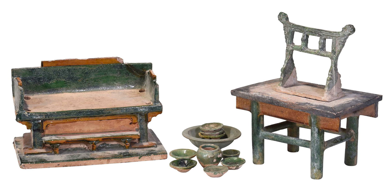 12 Chinese Ming or Ming Style Earthenware Objects, One Song Style Saucer (1 of 8)