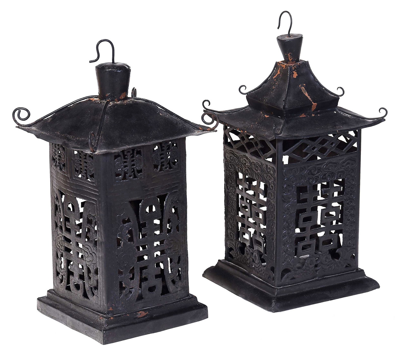 Two Chinese Black Painted Metal Hall Lanterns (1 of 5)