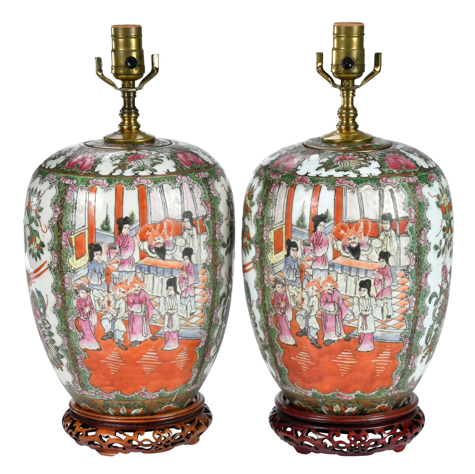 Pair of Chinese Famille Rose Ginger Jars Mounted as Lamps (1 of 4)