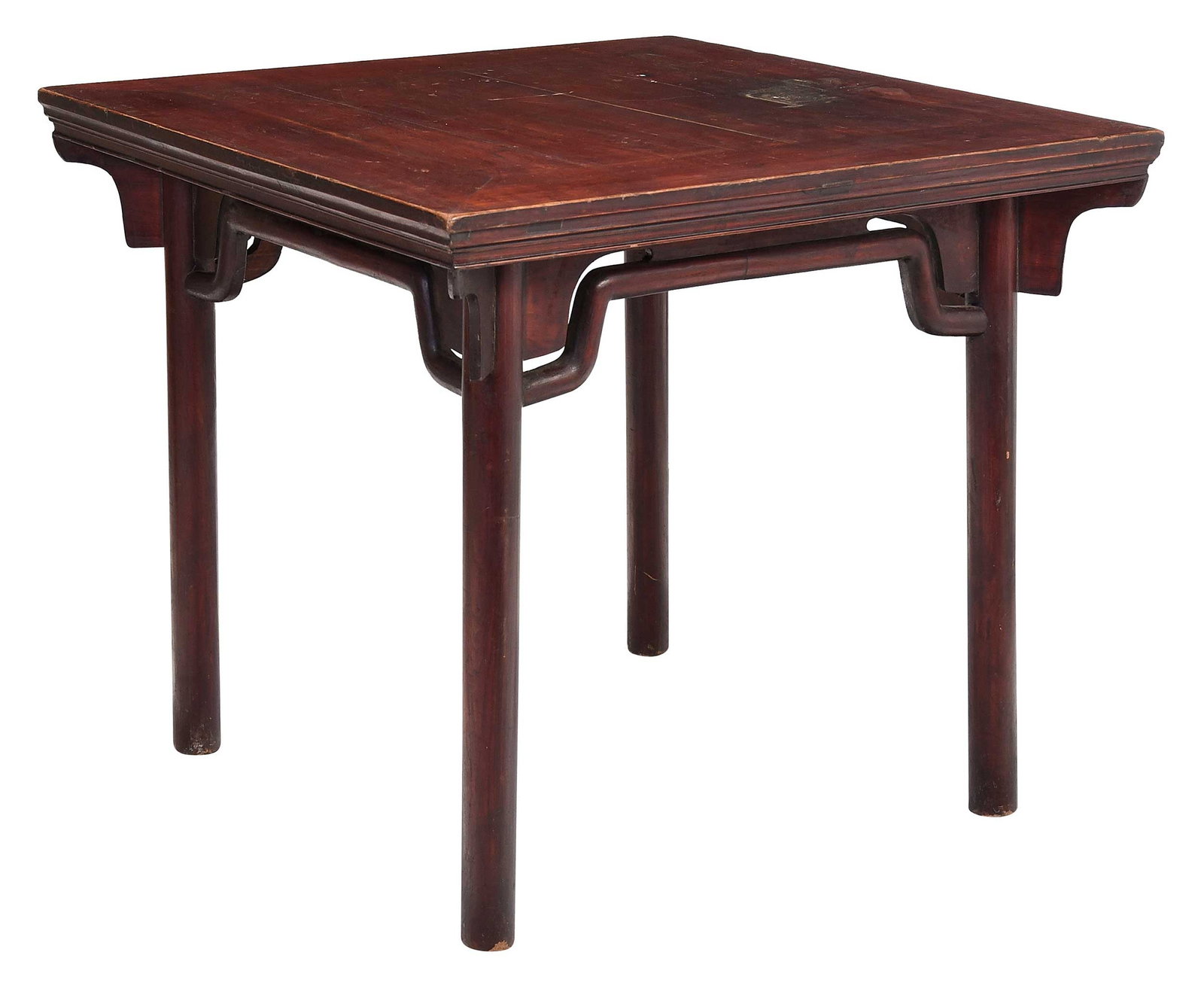 Chinese Ming Style Square Center Table: square top on round legs, 34-1/2 x 38-1/4 x 38-1/4 in. Provenance: Estate of Gary L. Johnson, Virginia