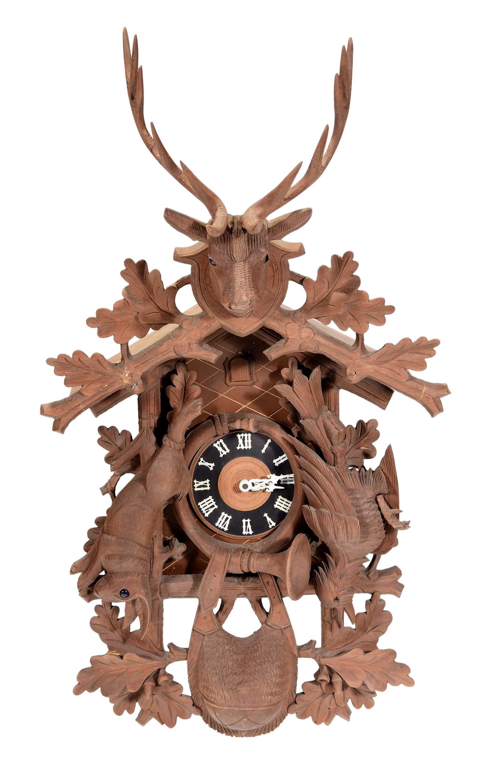 Black Forest Carved Game Figural Wall Clock (1 of 9)