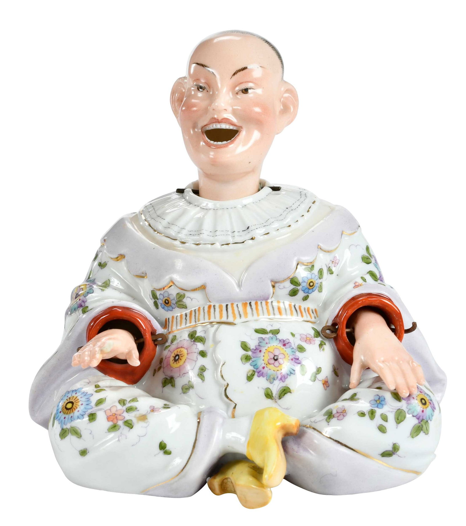 Porcelain Pagoda Nodder Figure: probably German, 19th century, movable head and hands, unmarked, approx. 4-3/4 x 5 x 4-3/4 in. Provenance: Collection of Steve Stewart, Lake Lure, North Carolina