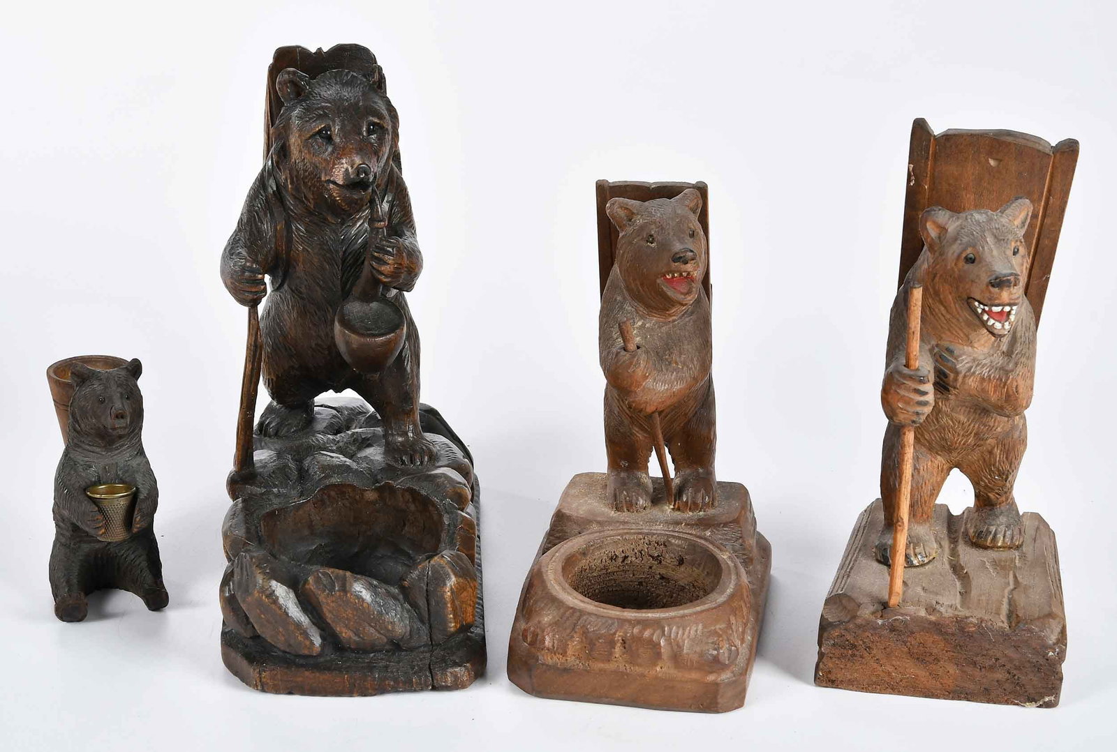 Four Black Forest Carved Bear Form Table Objects - 2