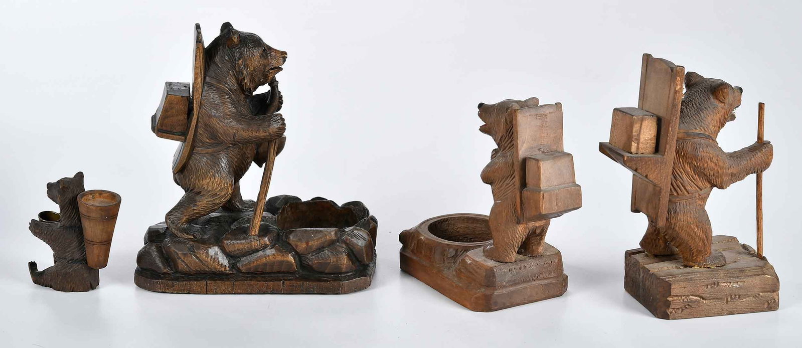 Four Black Forest Carved Bear Form Table Objects - 3