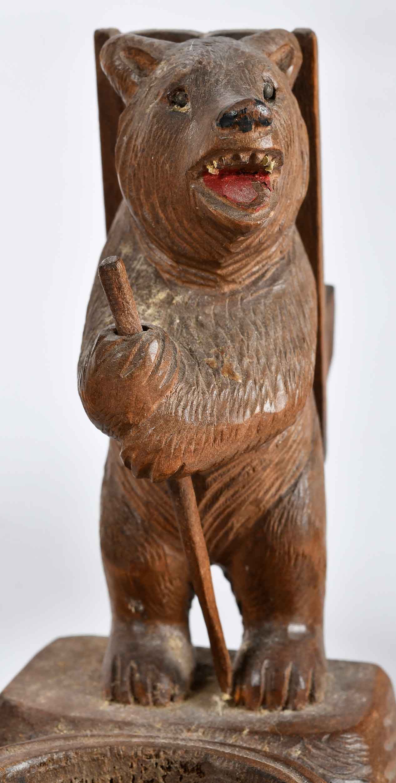 Four Black Forest Carved Bear Form Table Objects - 7