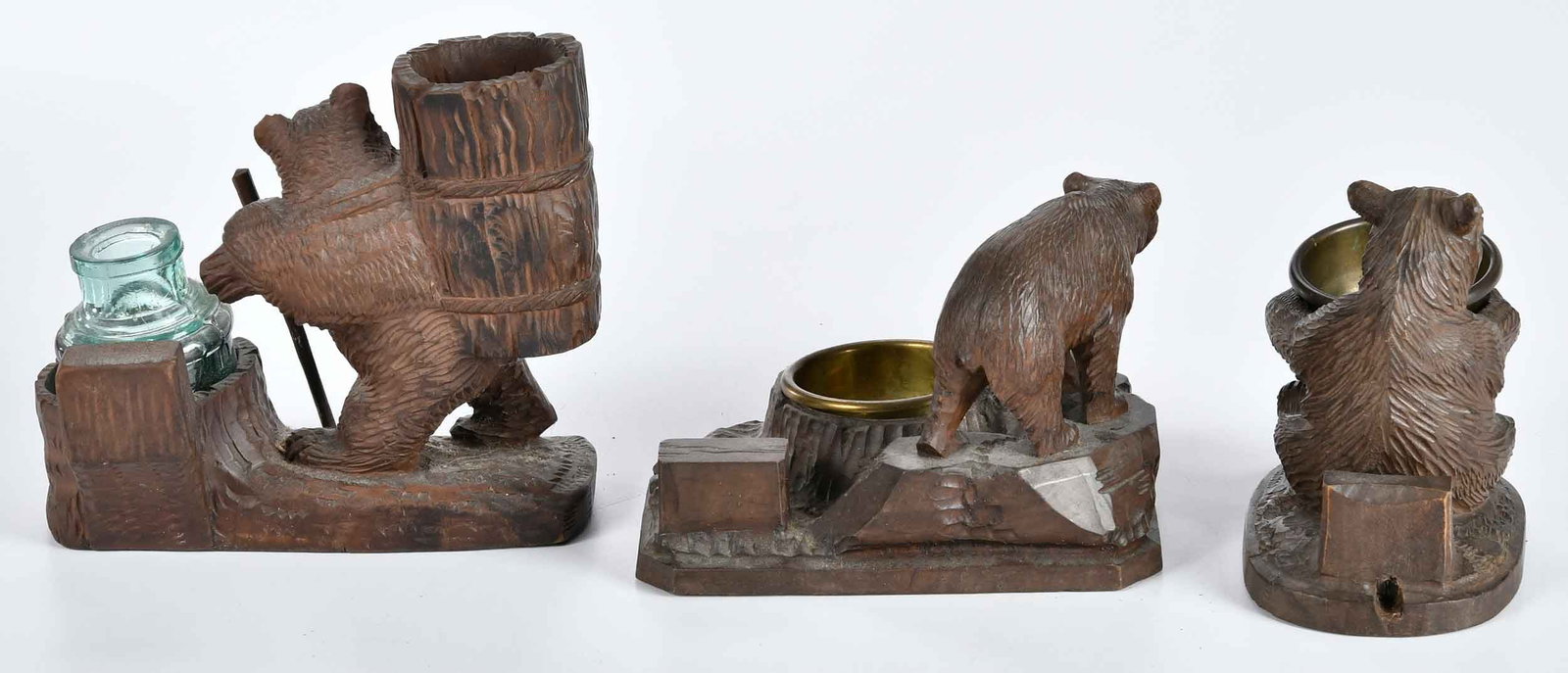 Three Black Forest Carved Bear Form Desk Objects - 3