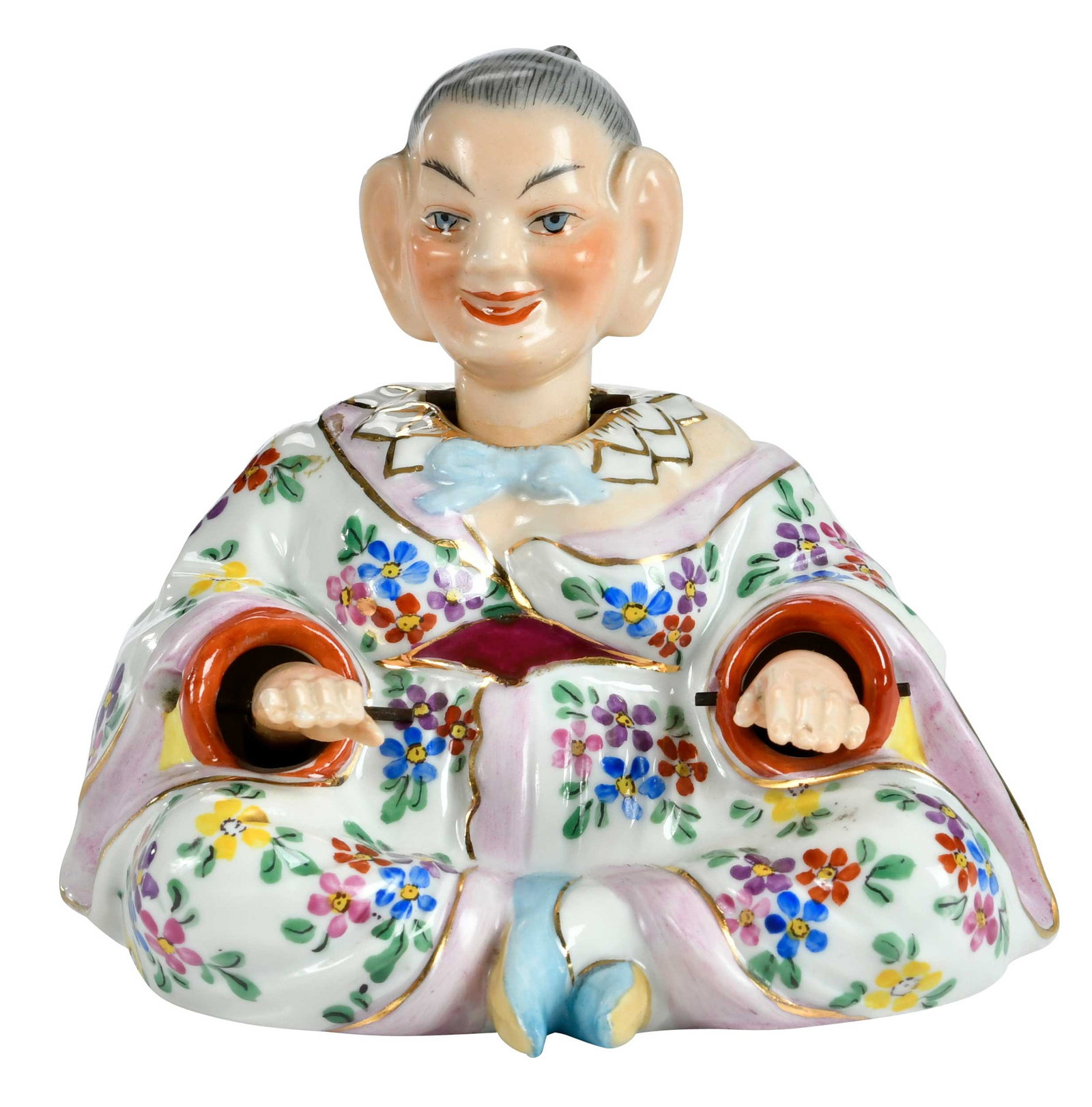 Capodimonte Style Pagoda Nodder Figure: 19th/20th century, hollow body with underglaze blue crowned N to interior, movable head and hands, approx. 4 x 4-3/4 x 3-3/4 in. Provenance: Collection of Steve Stewart, Lake Lure, North Carolina