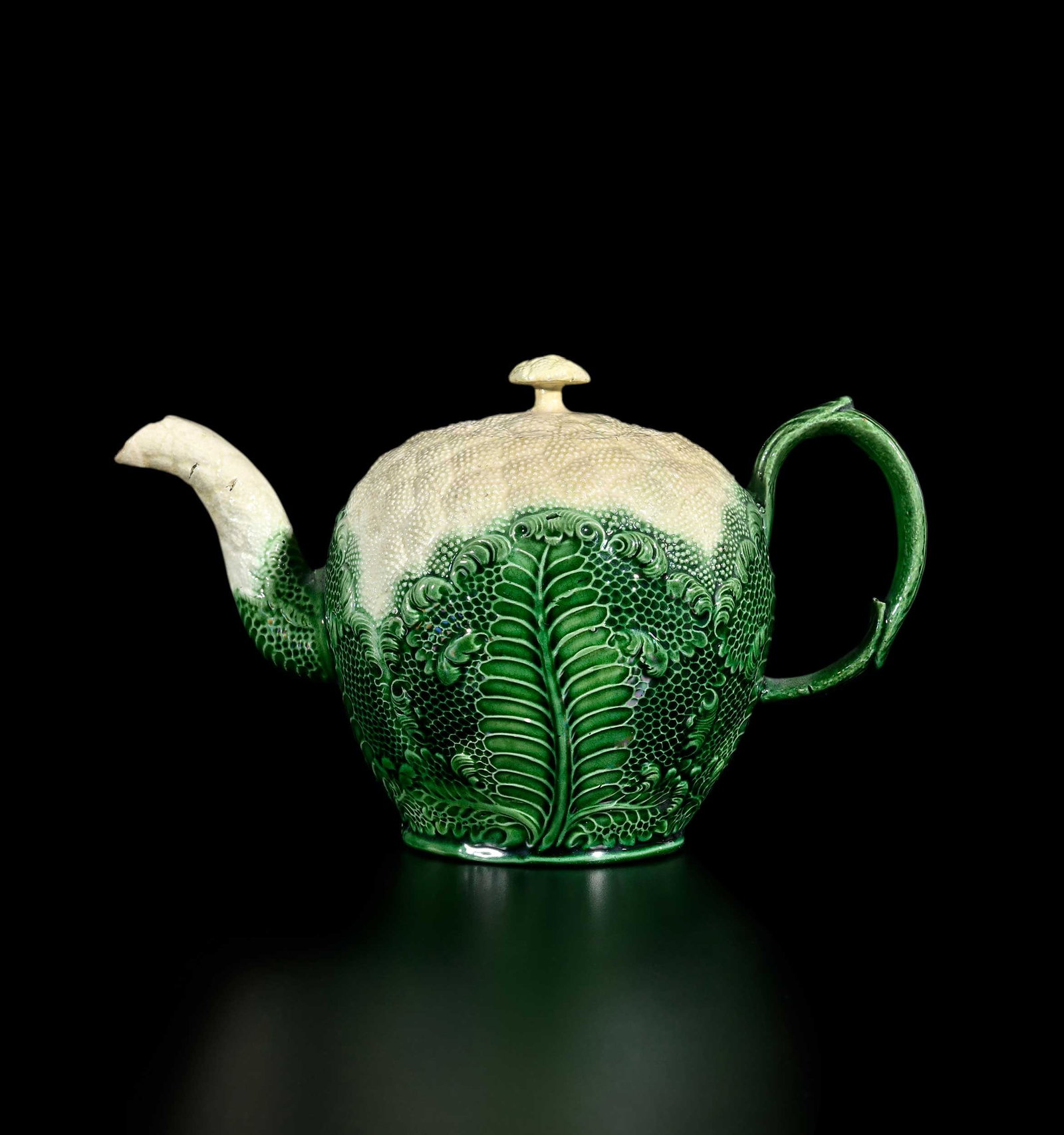 William Greatbatch Staffordshire Cauliflower Creamware Teapot, Horne Provenance: English, mid to late 18th century, finely molded, 5 x 8 x 4 in. Provenance: Jonathan Horne Antiques, London, March 2004 (accompanied by copy of receipt for GBP2,950); From the Collection of Elbert H. 