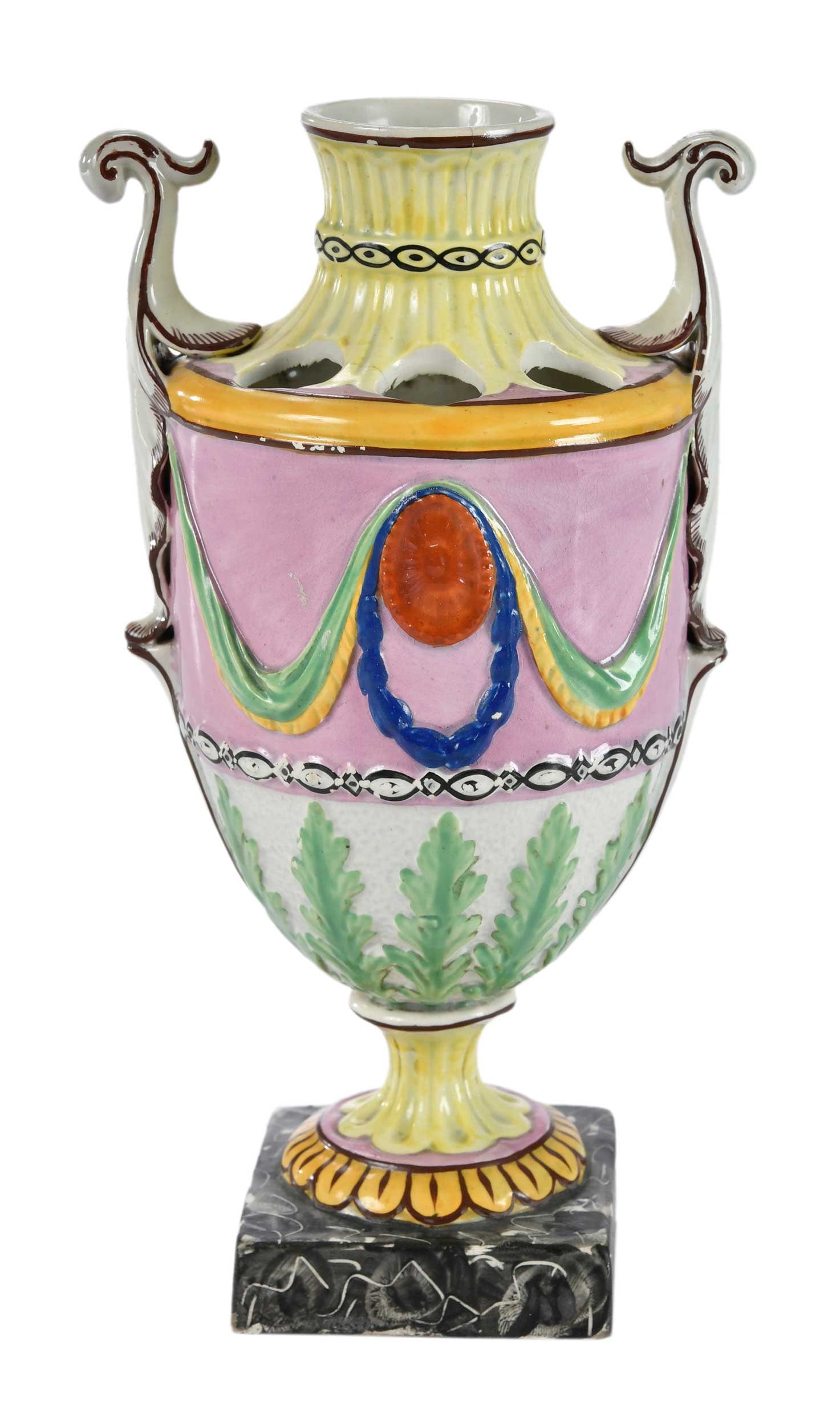Unusual English Enameled Pearlware Urn, Priddy Provenance (1 of 16)