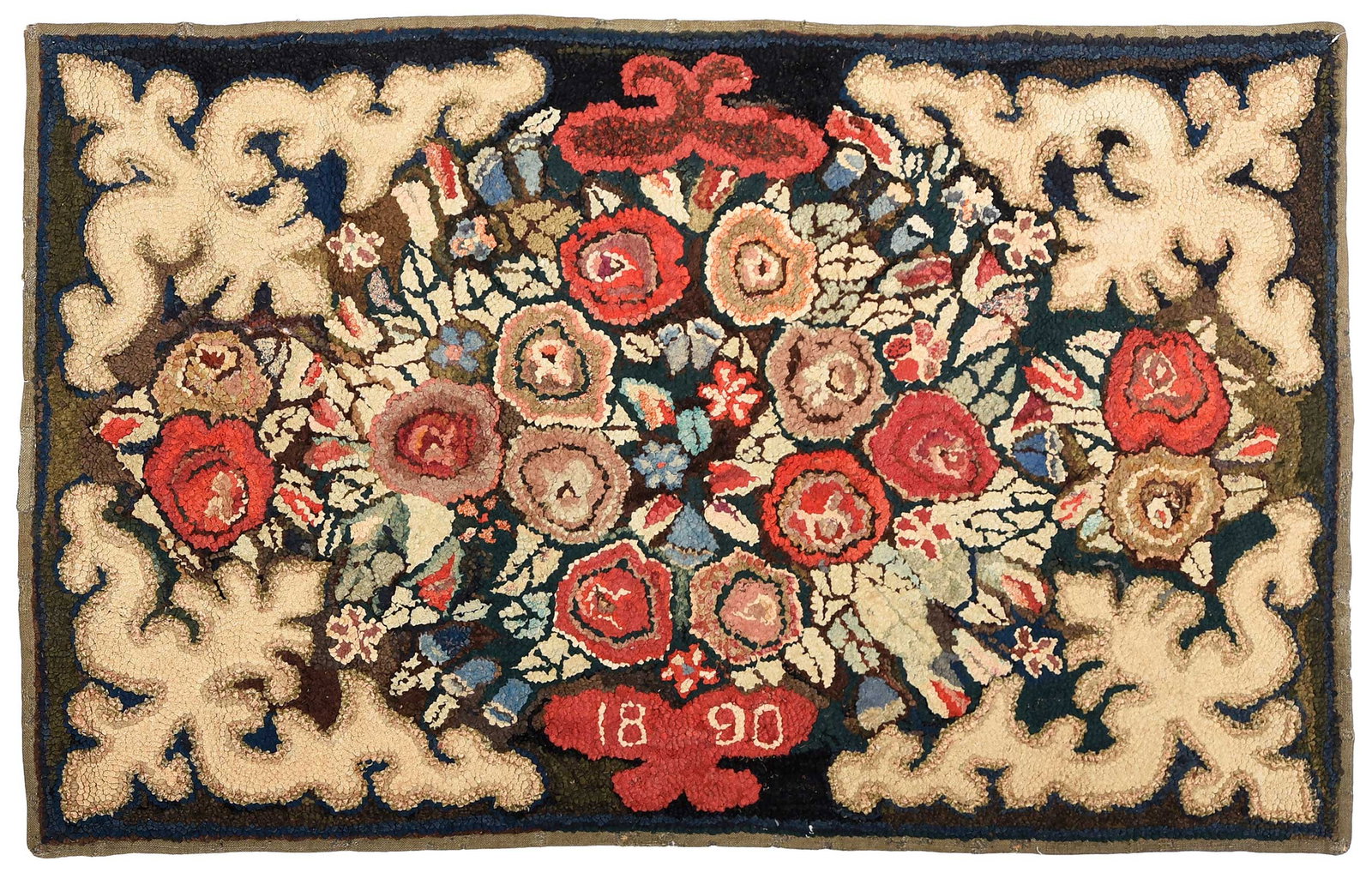 American Hooked Rug Floral Design Dated 1890 (1 of 8)