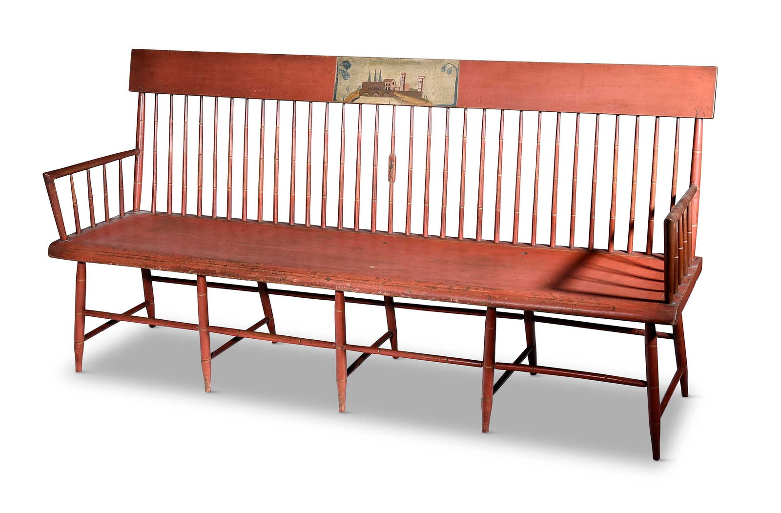 American Fancy Red Painted Windsor Bench, Priddy Provenance (1 of 18)