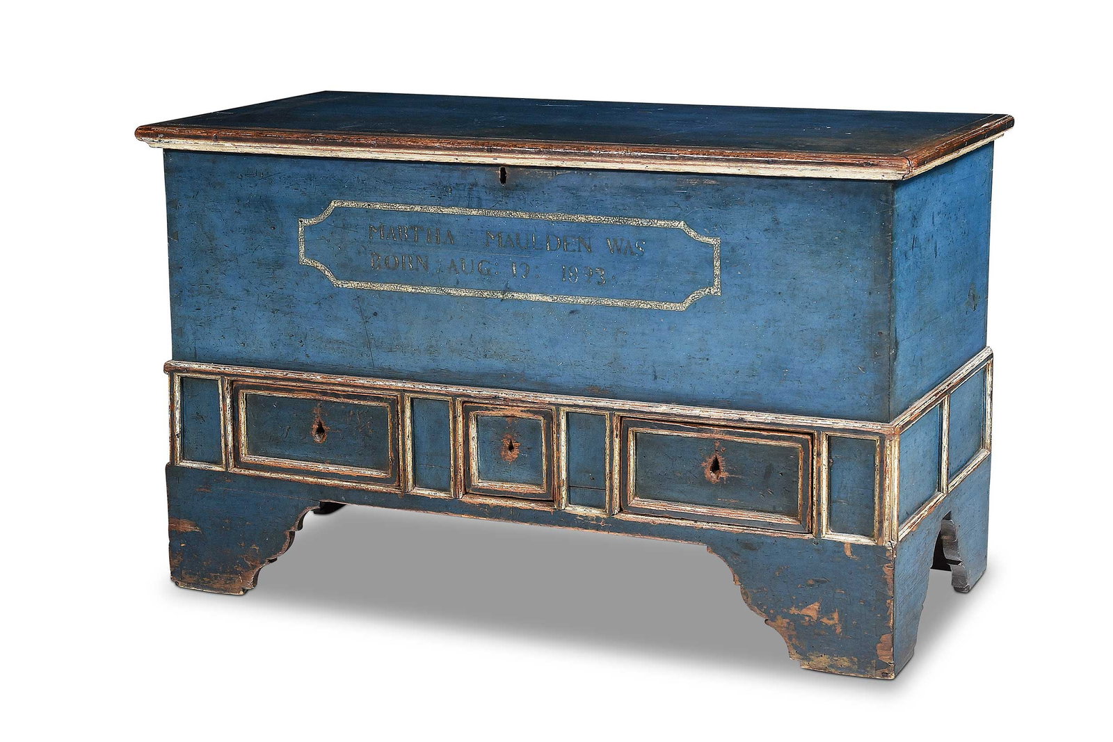 Rare Documented North Carolina Blue Painted Blanket Chest Dated 1823 (1 of 20)