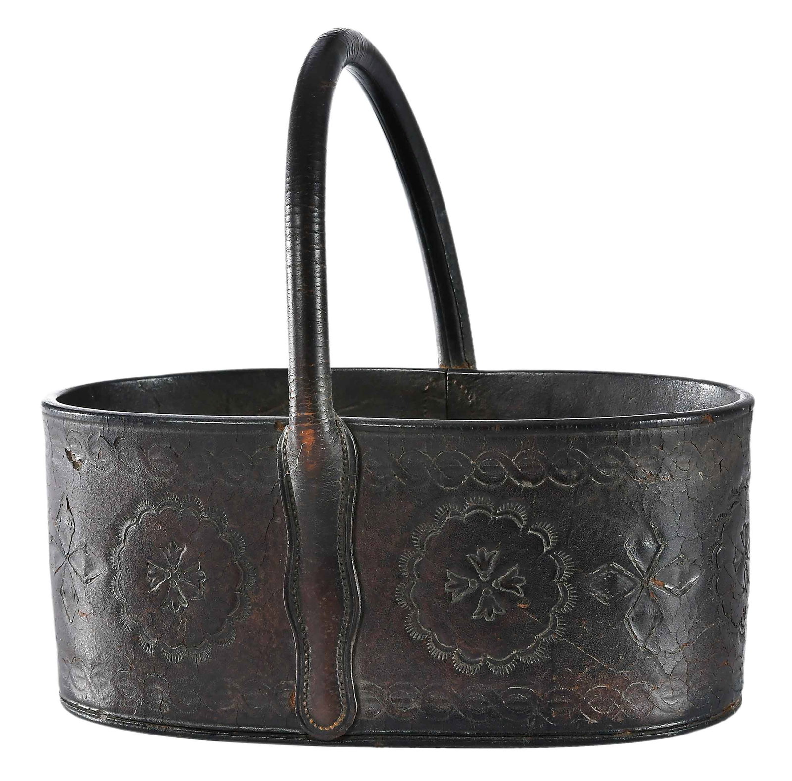 Exceptional Large Scale Virginia Tooled Leather Key Basket (1 of 14)