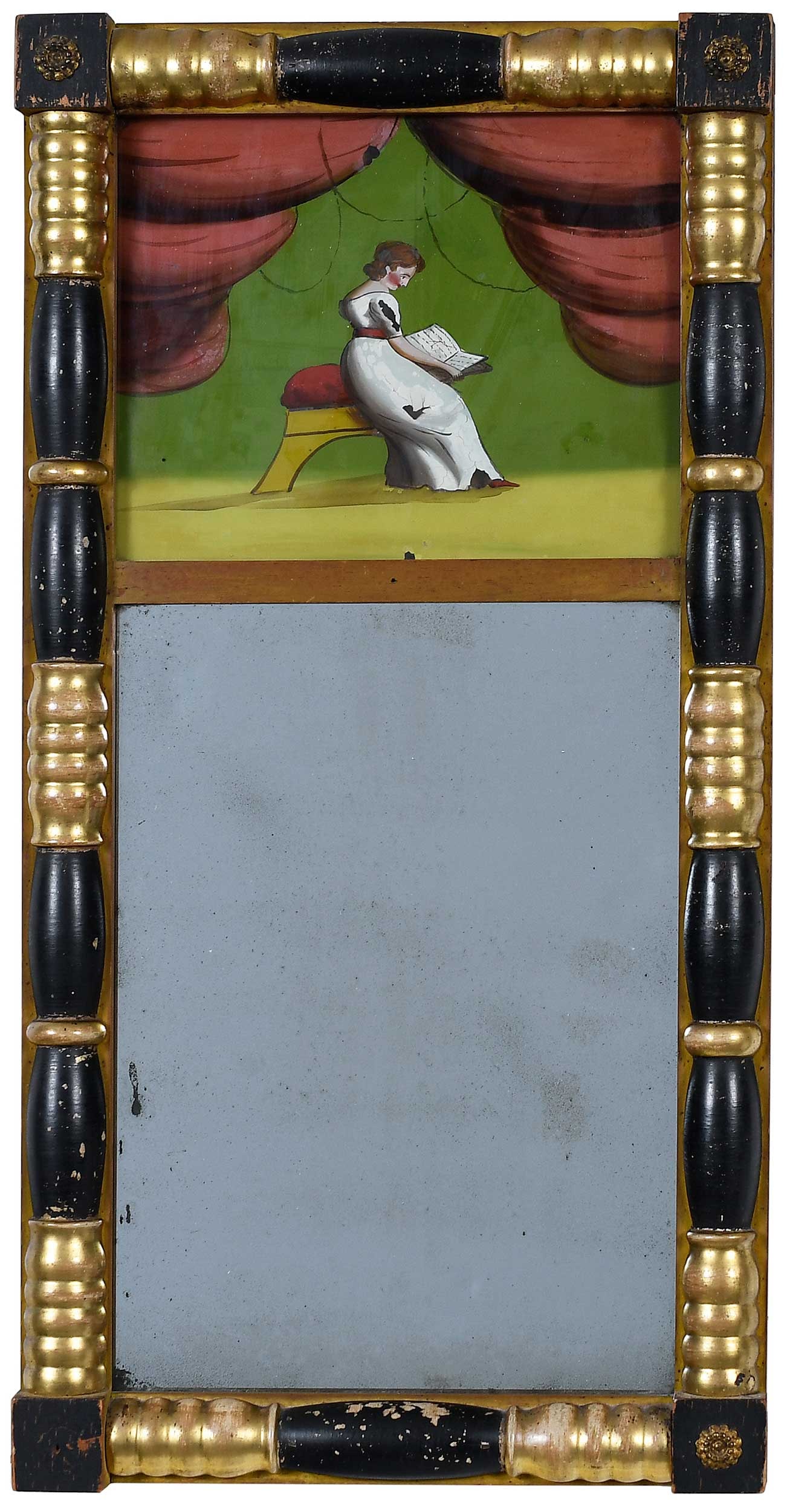 Rare Portland, Maine Labeled Classical Parcel Ebonized and Gilt Eglomise Mirror (1 of 7)