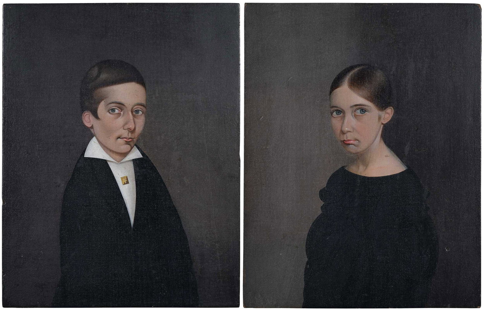 Unusual Pair of Folk Art Portraits, Brother and Sister (1 of 13)