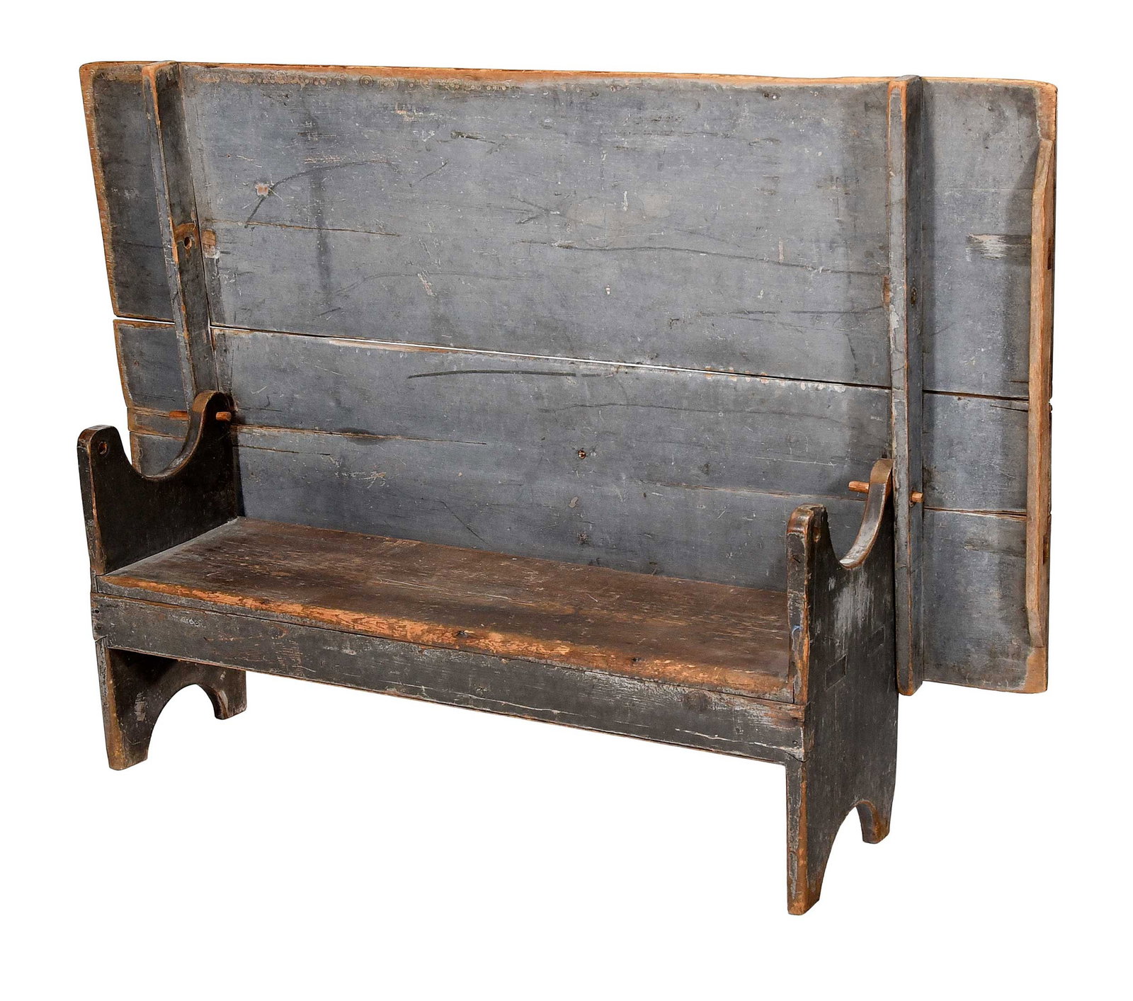 Fine American Hutch Table in Early Pale Blue Paint, Maryland History: Pennsylvania or Maryland, early 19th century, white pine throughout in original surface, with pale blue paint over white wash, notched cleat under one edge of top, 27-3/4 x 78 x 42 in. Provenance: Des