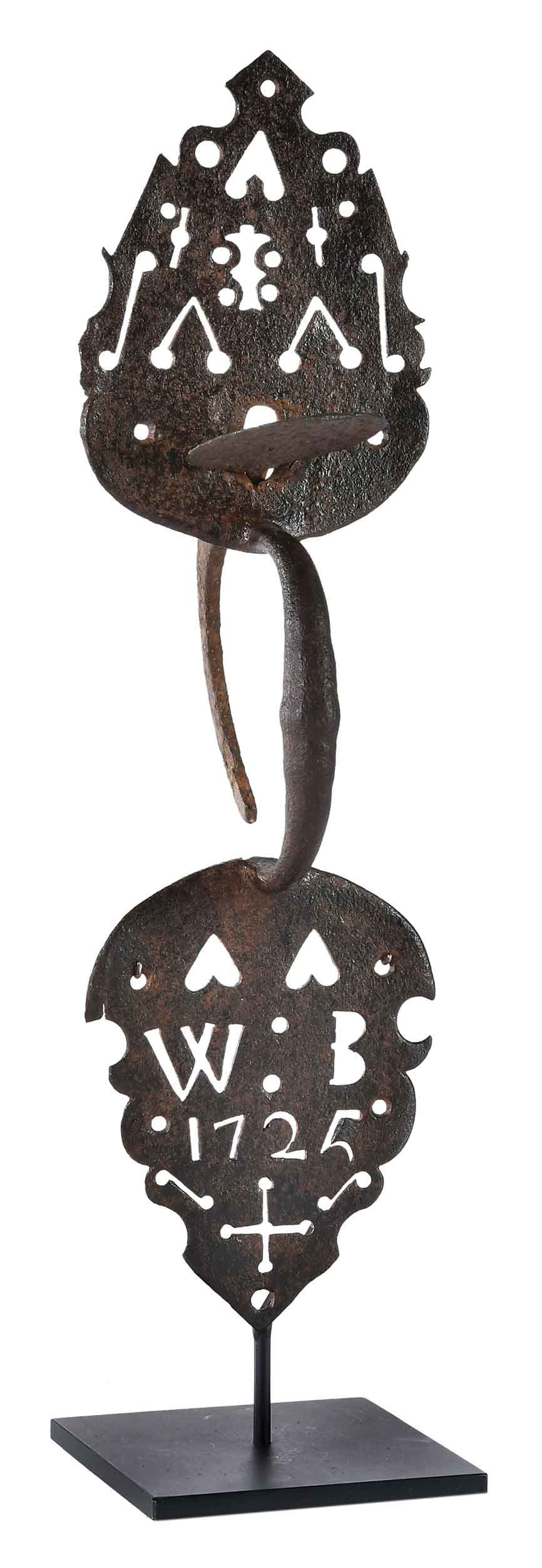Fine and Rare Wrought Iron Initialed and Dated 1725 Cutwork Door Latch (1 of 10)