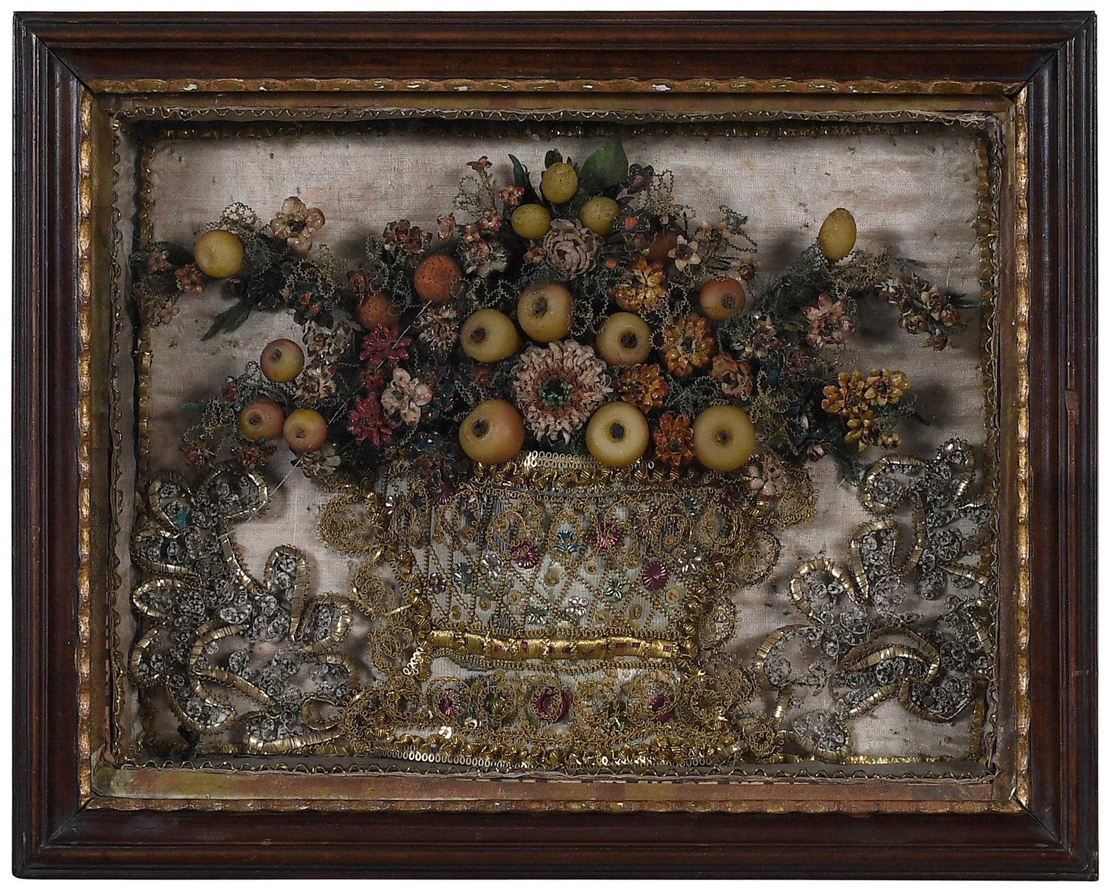 Fine Waxwork and Quillwork Floral Basket in Original Frame, Kindig Provenance (1 of 8)