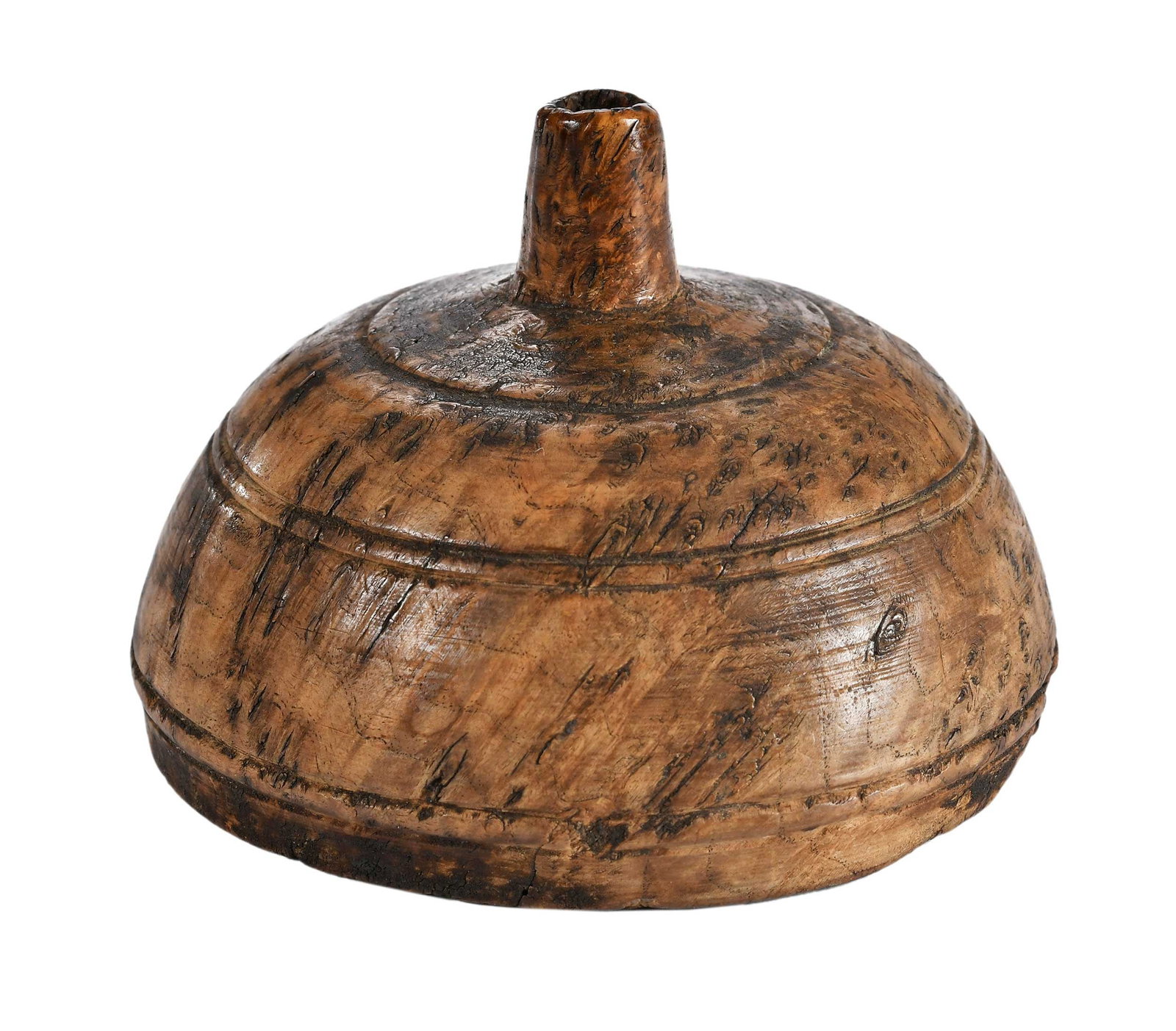 Rare Illustrated Ash Burl Treen Wine Funnel, Olson Provenance: Northeastern woodlands area, late 18th century, ash burl body with patinated surfaces, 3 x 4-1/8 x 4-1/8 in. Provenance: Hollis E. Brodrick, Portsmouth, New Hampshire; Don Olson Fine American Antiques