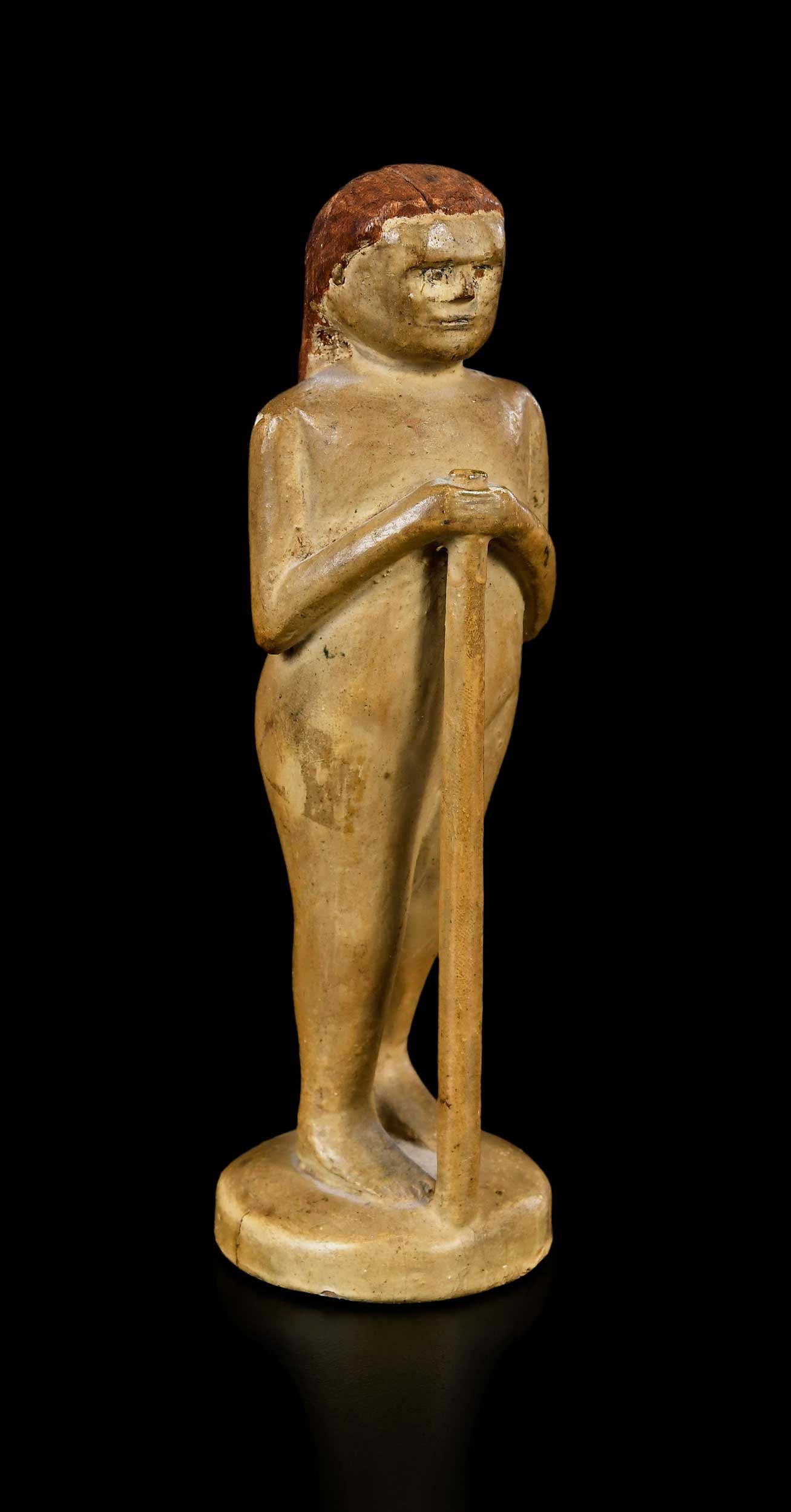 Signed Tennessee Carved and Painted Folk Art Figure: Eastern Tennessee, possibly Washington County area, early 20th century, signed and inscribed on base "Made by John Henry C...May 19 1917...of sassafras root", 5-3/4 x 1-5/8 x 1-5/8 in. Provenance: Dav