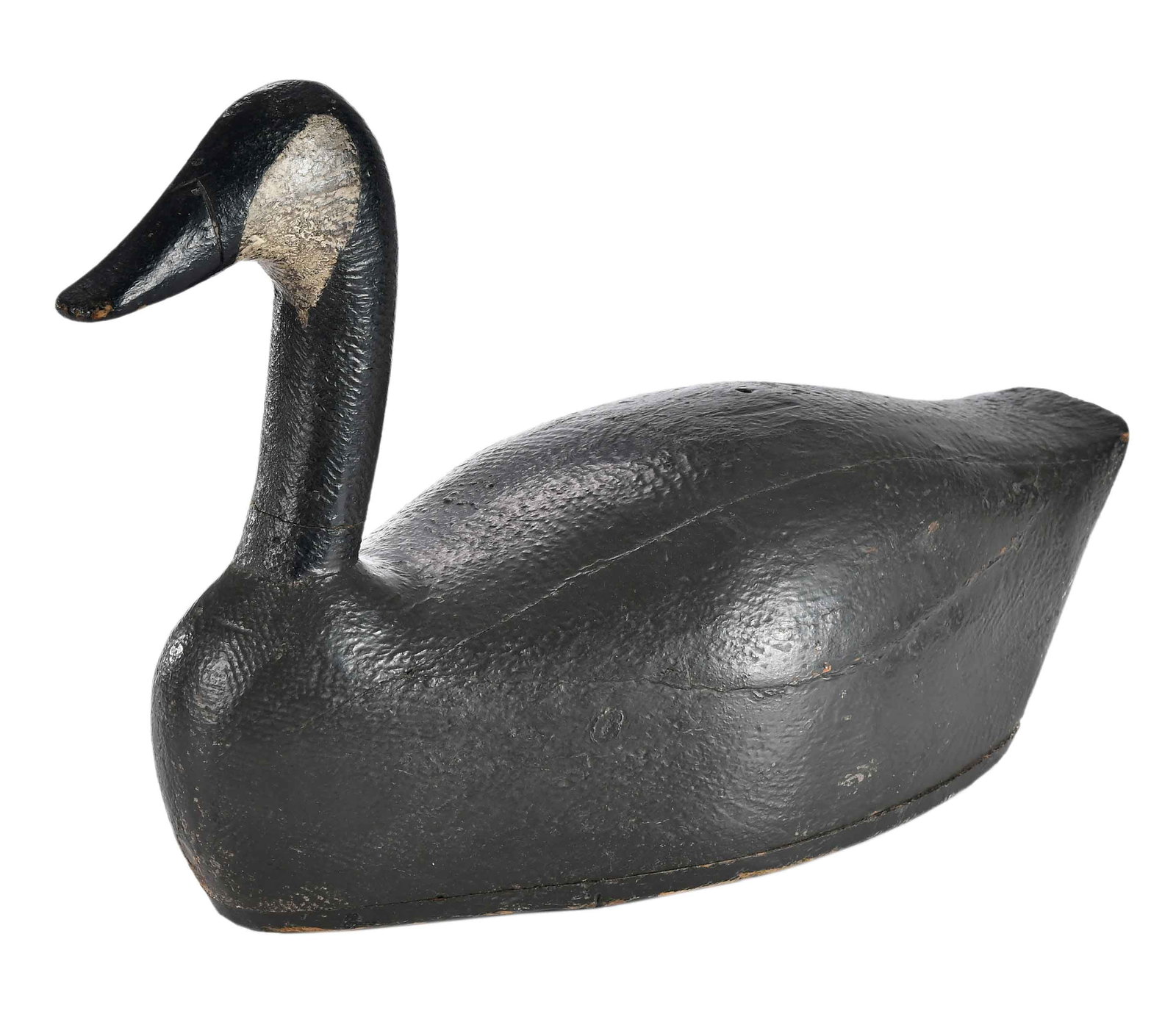 Hollow Working Canada Goose Decoy: possibly Michigan, similar to early geese from St. Claire Flats region, unsigned, root head appearance, incised base of bill, 14-1/2 x 24-1/2 x 9-3/4 in. Provenance: From the Collection of Elbert H. P