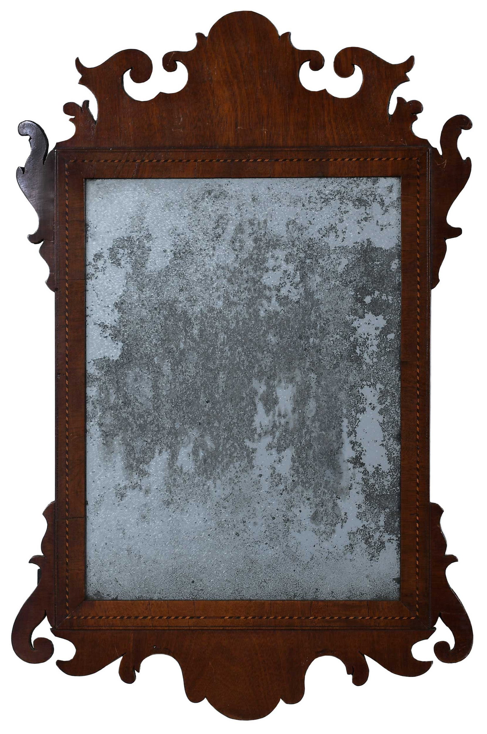 Diminutive Federal Inlaid Walnut Mirror with Original Distressed Mirror Plate (1 of 8)