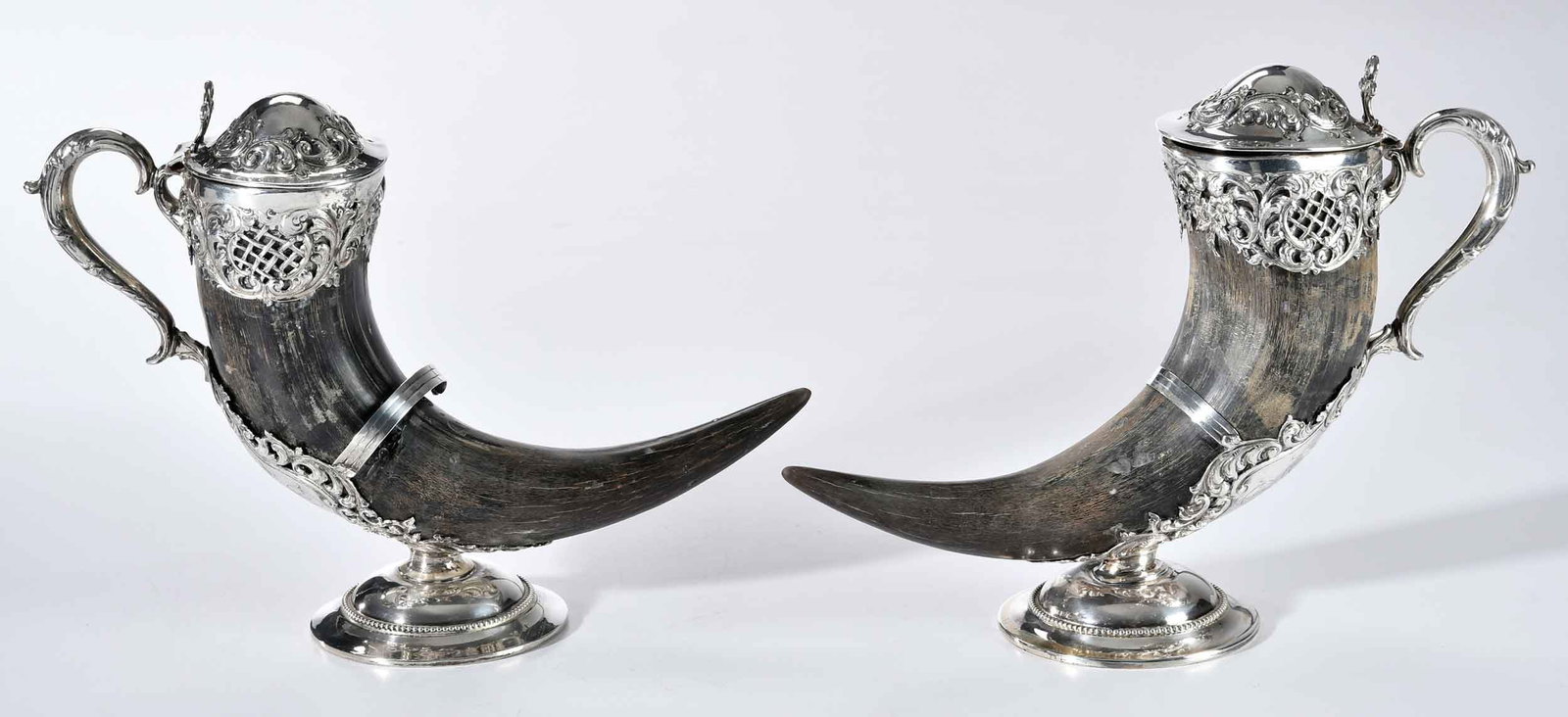 Pair Sterling Mounted Horn Vessels - 2
