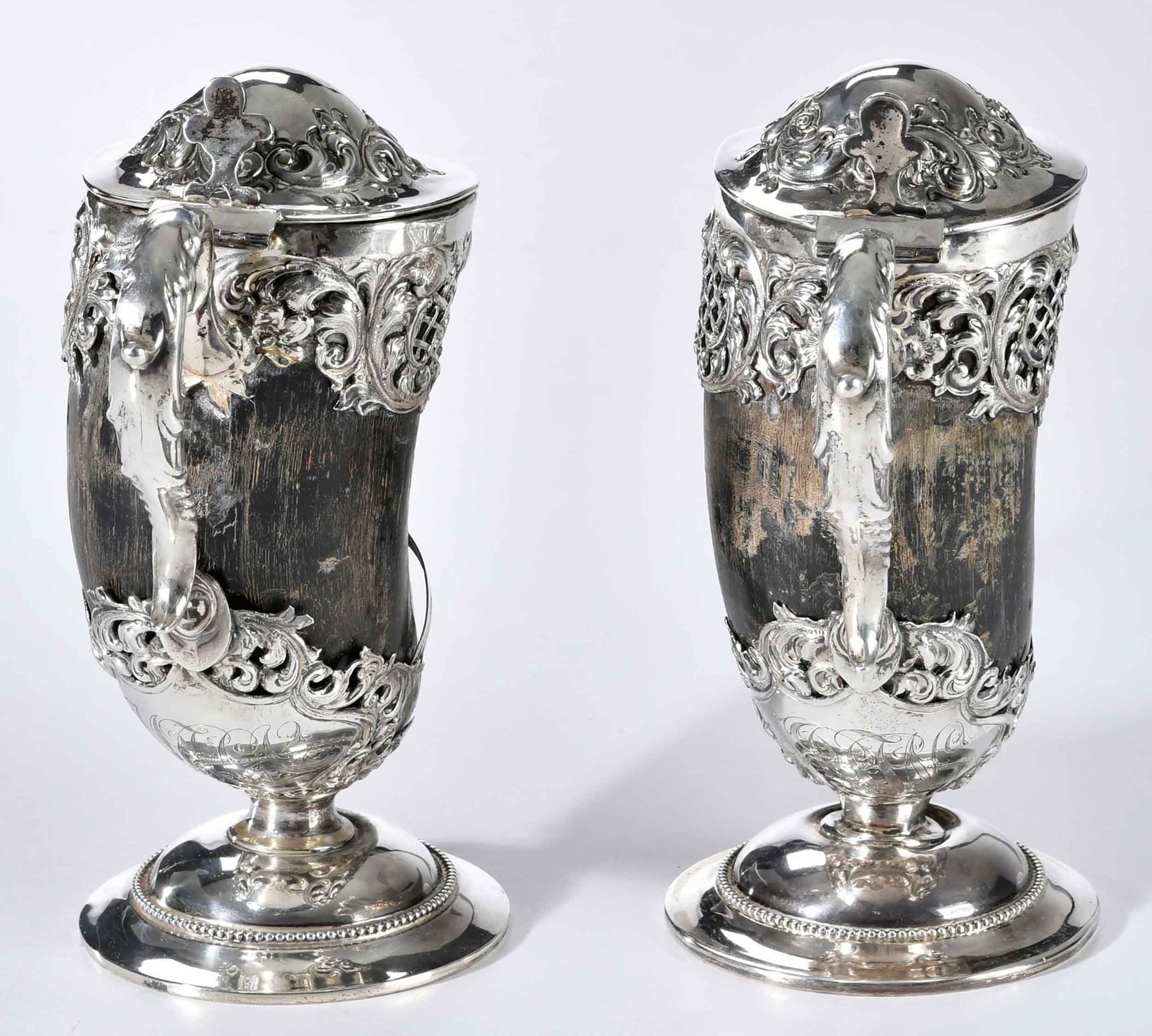 Pair Sterling Mounted Horn Vessels - 3