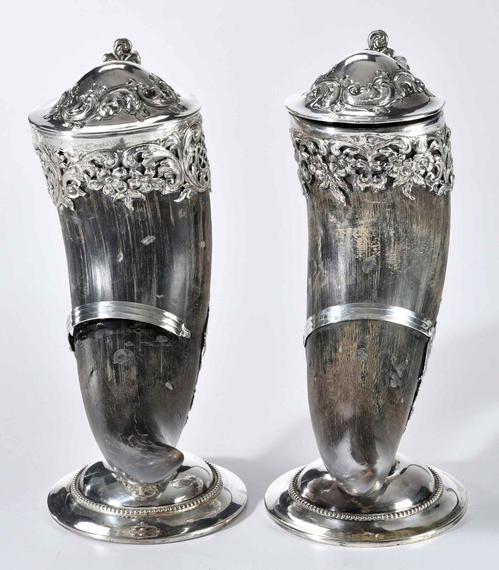 Pair Sterling Mounted Horn Vessels - 6