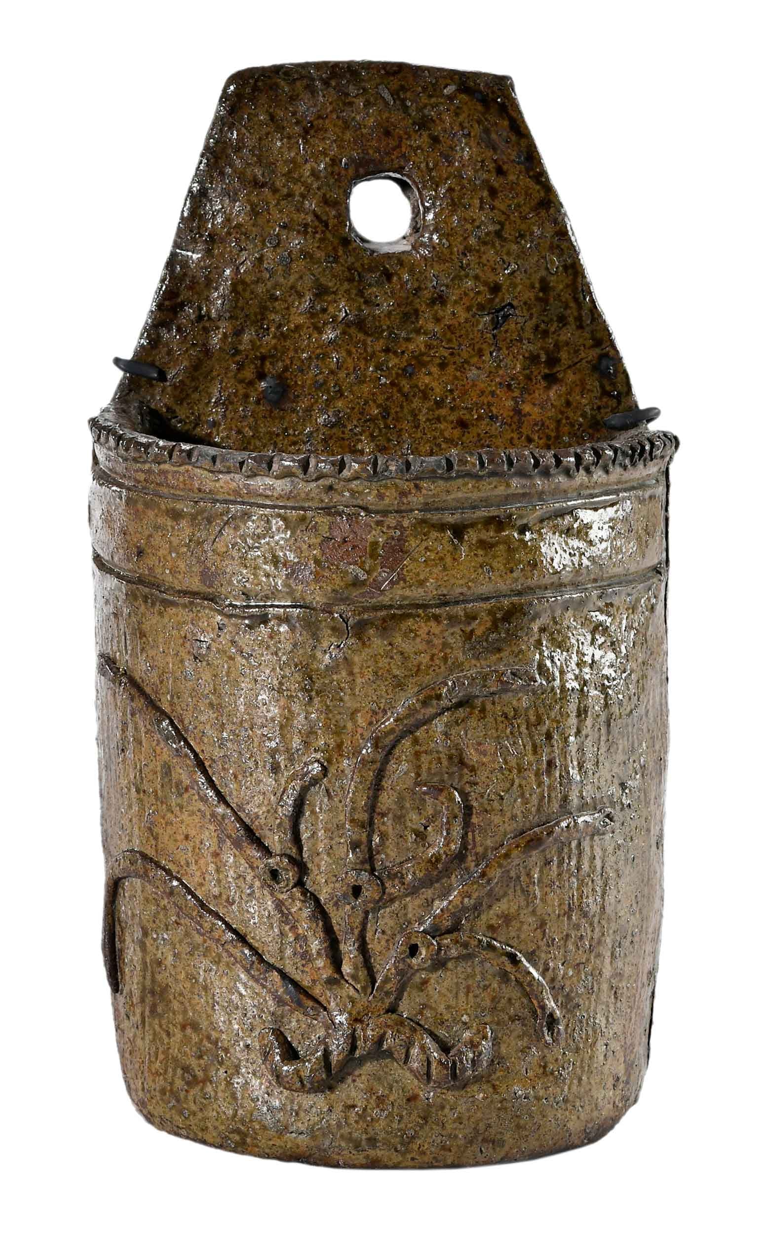 Extremely Rare Decorated Alabama Attributed Stoneware Wall Pocket (1 of 20)