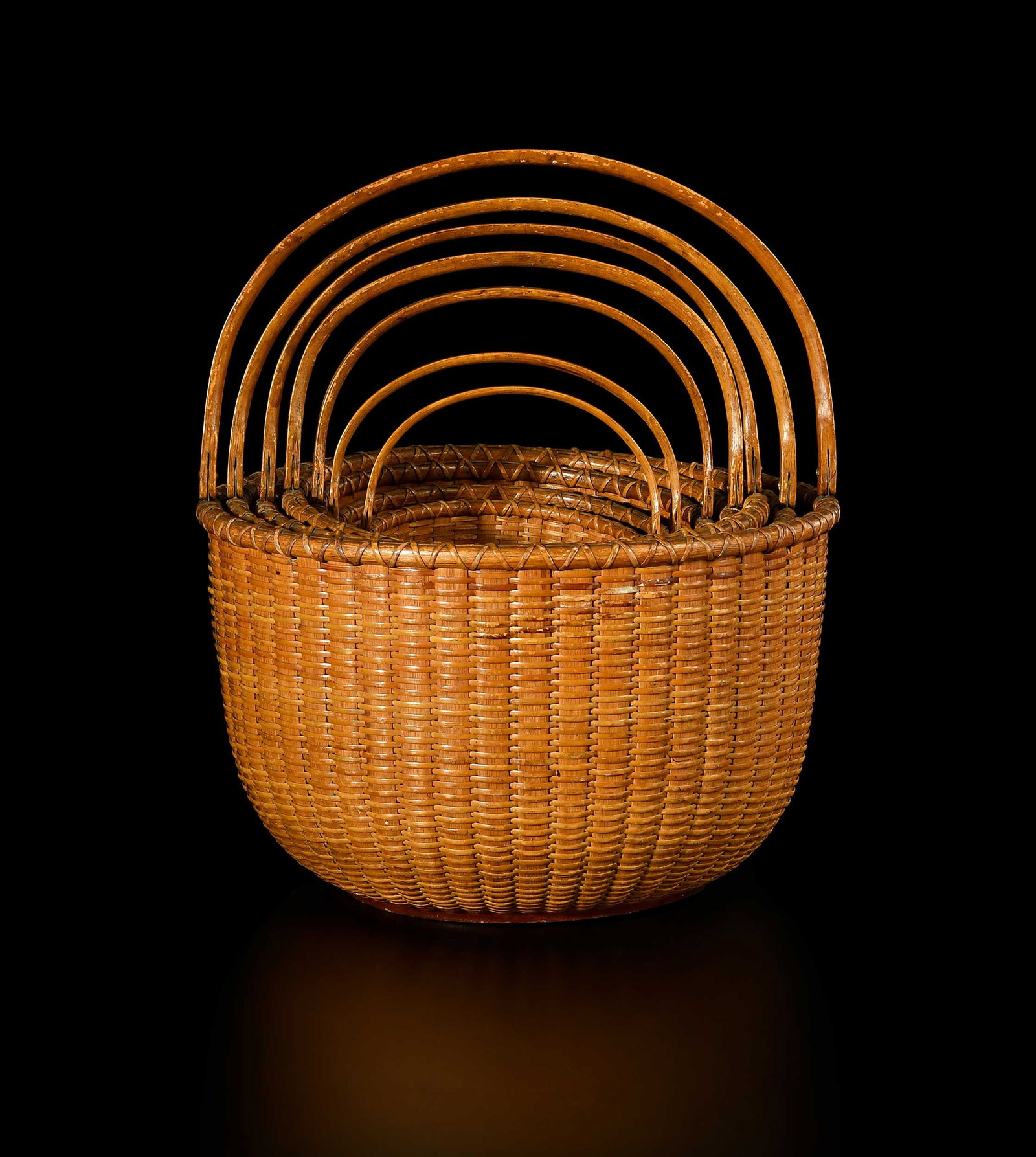 Rare and Important Nest of Seven Nantucket Lightship Baskets Signed Captain James Wyer (1 of 20)