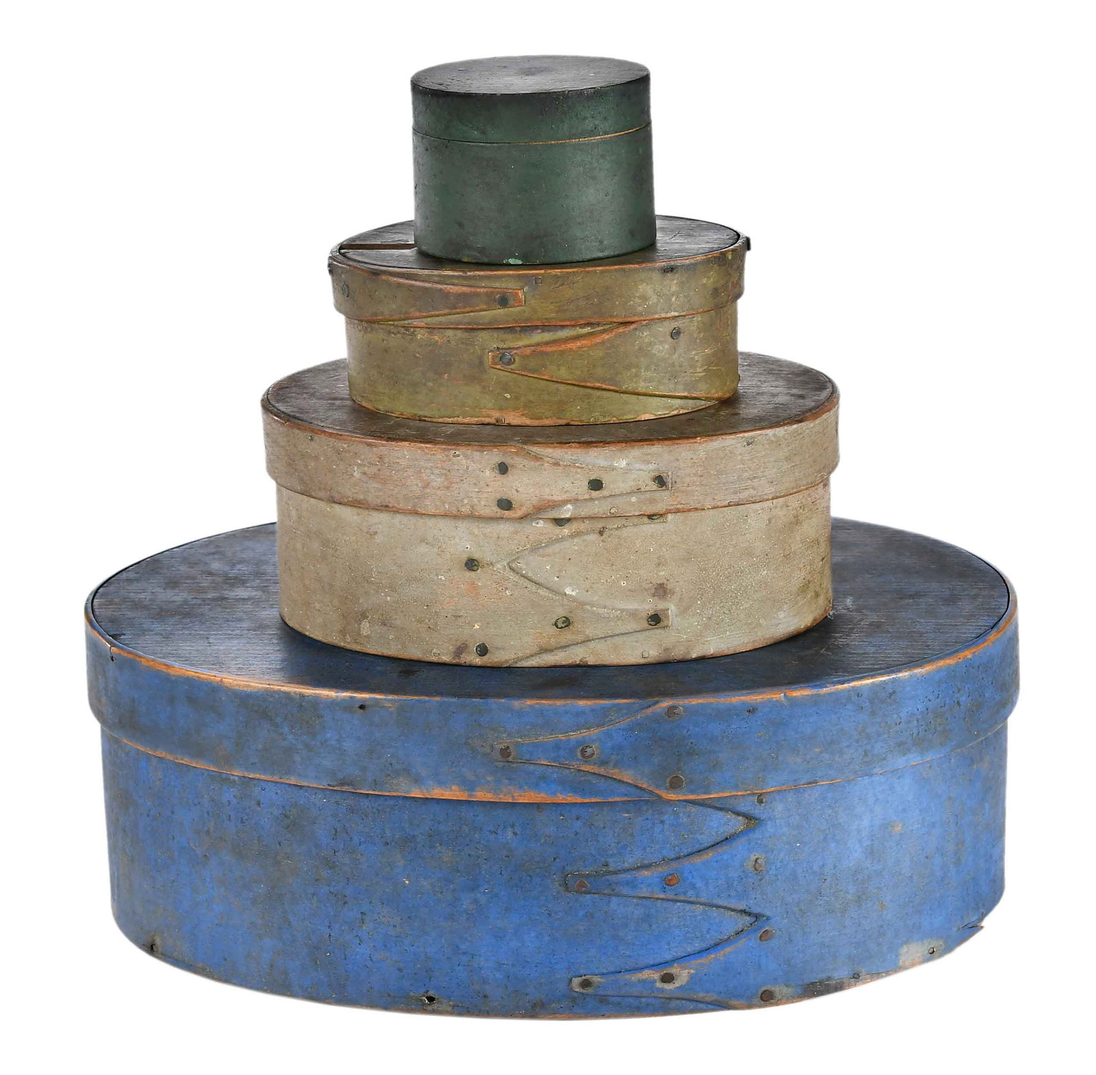 Fine Collection of Three Graduated Shaker Band Boxes in Original Paint (1 of 9)