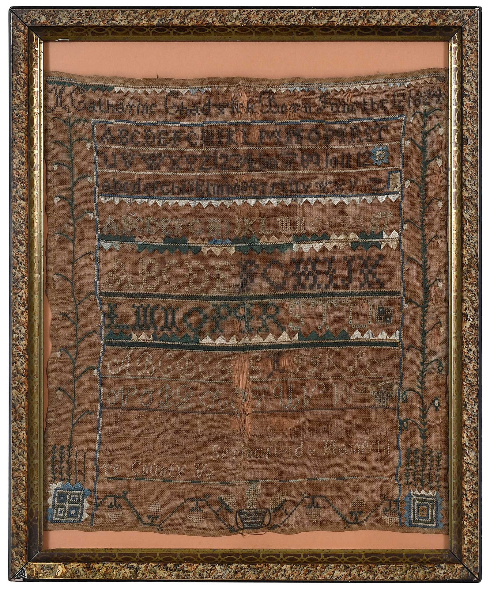 19th Century Virginia/West Virginia Alphabet Sampler, H. Catherine Chadwick (1 of 8)