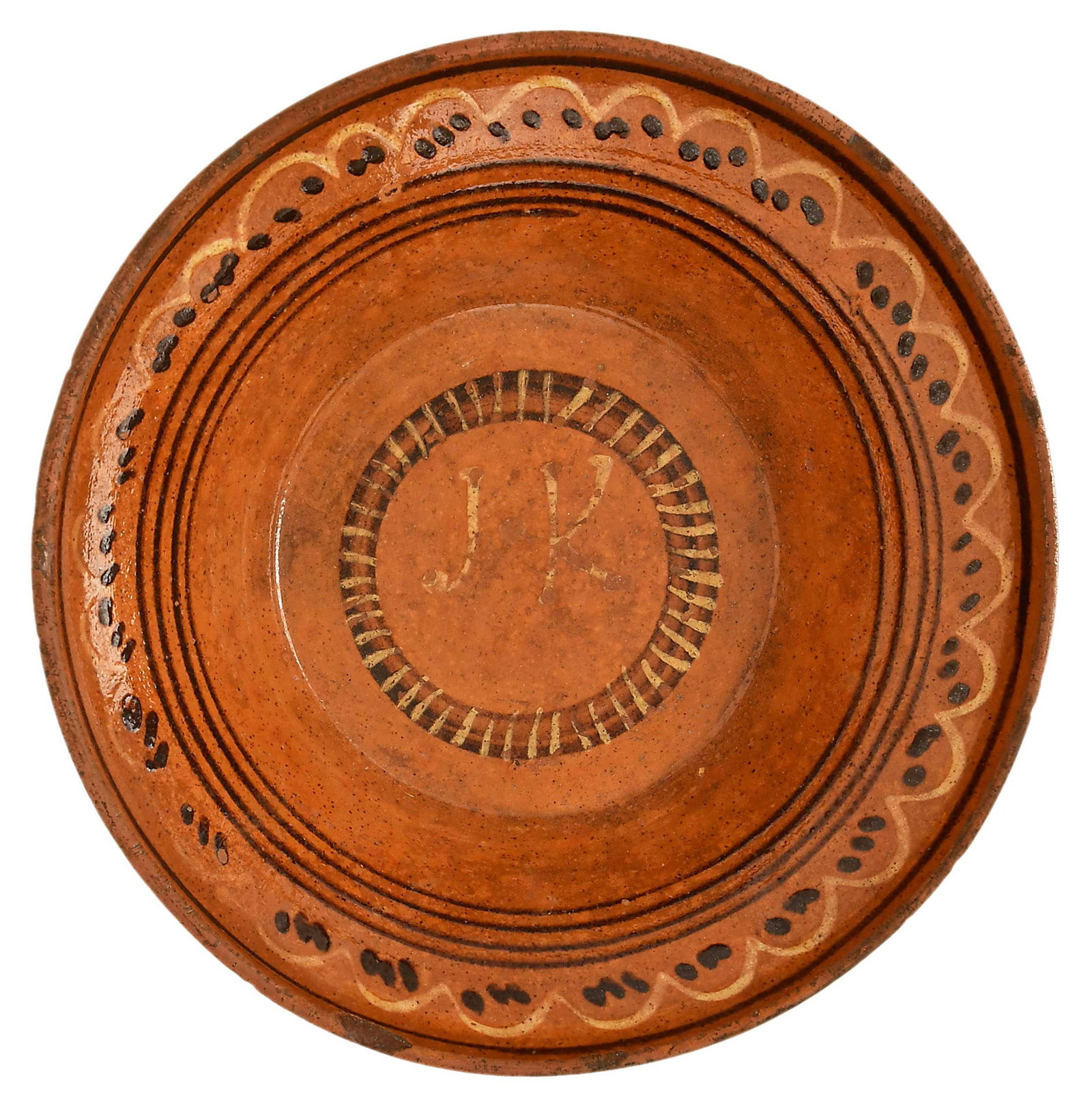 Extremely Rare Jonas Knode Hagerstown, Maryland Attributed Decorated Earthenware Dish (1 of 12)