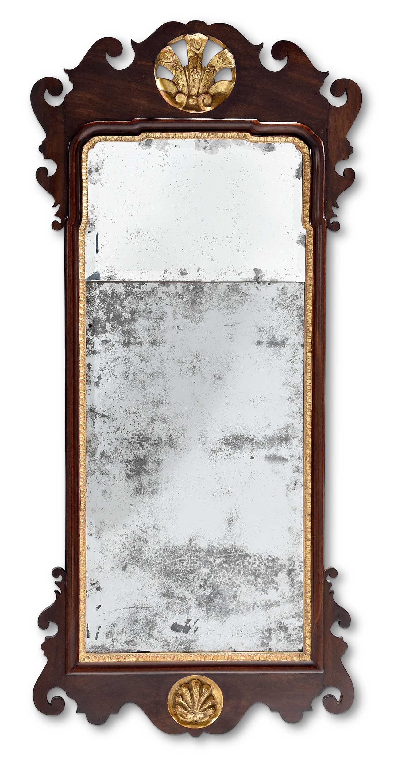 Fine Queen Anne Two Plate Carved and Parcel Gilt Mahogany Mirror (1 of 15)