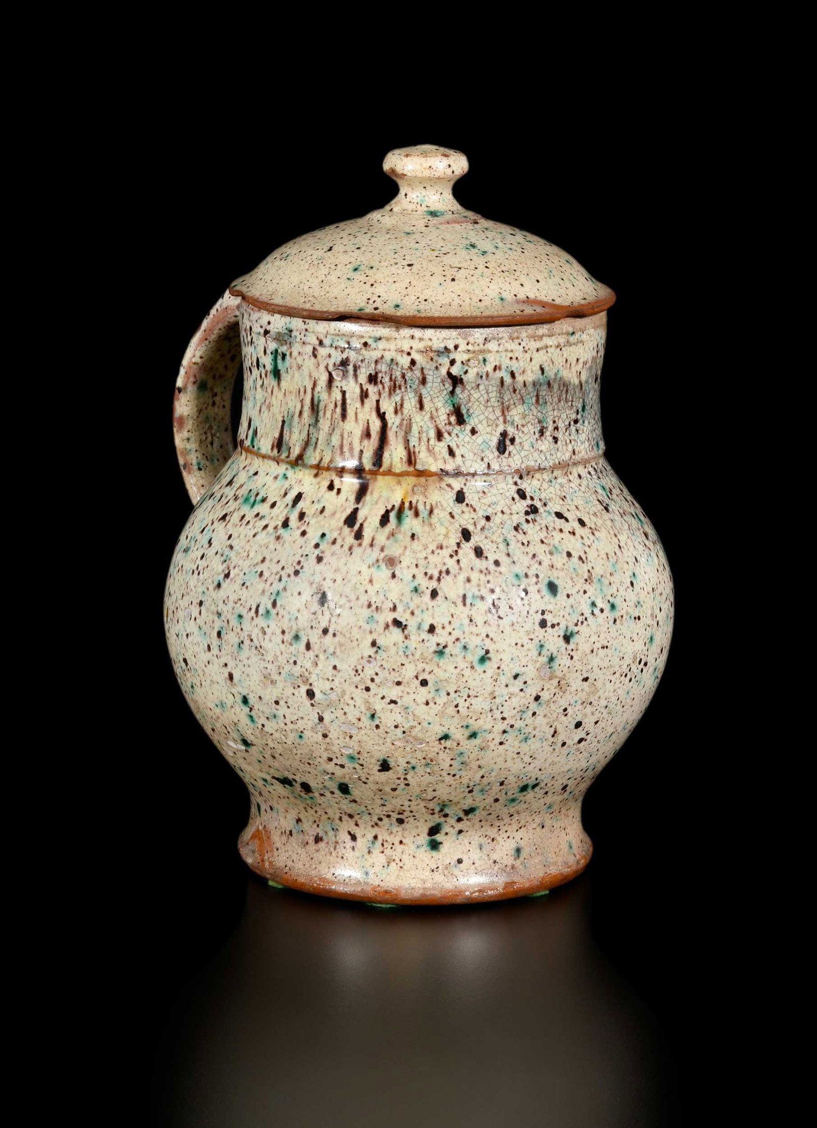 Extremely Rare Early John Bell Waynesboro, Pennsylvania Speckle Glazed Earthenware Lidded Mug (1 of 17)