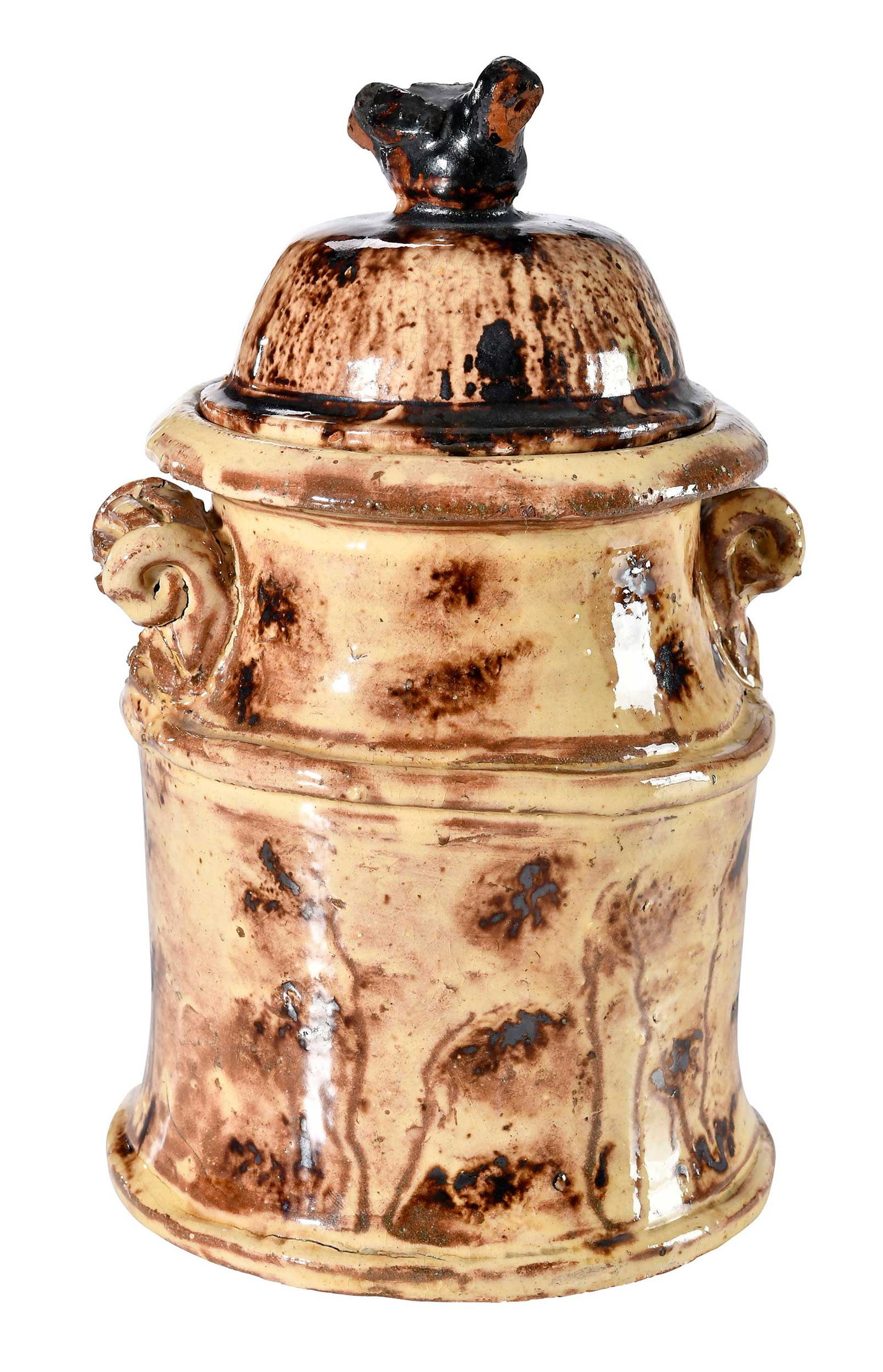 Extremely Rare Anthony Bacher Winchester, Virginia Attributed Earthenware Tobacco Humidor with Bird (1 of 20)