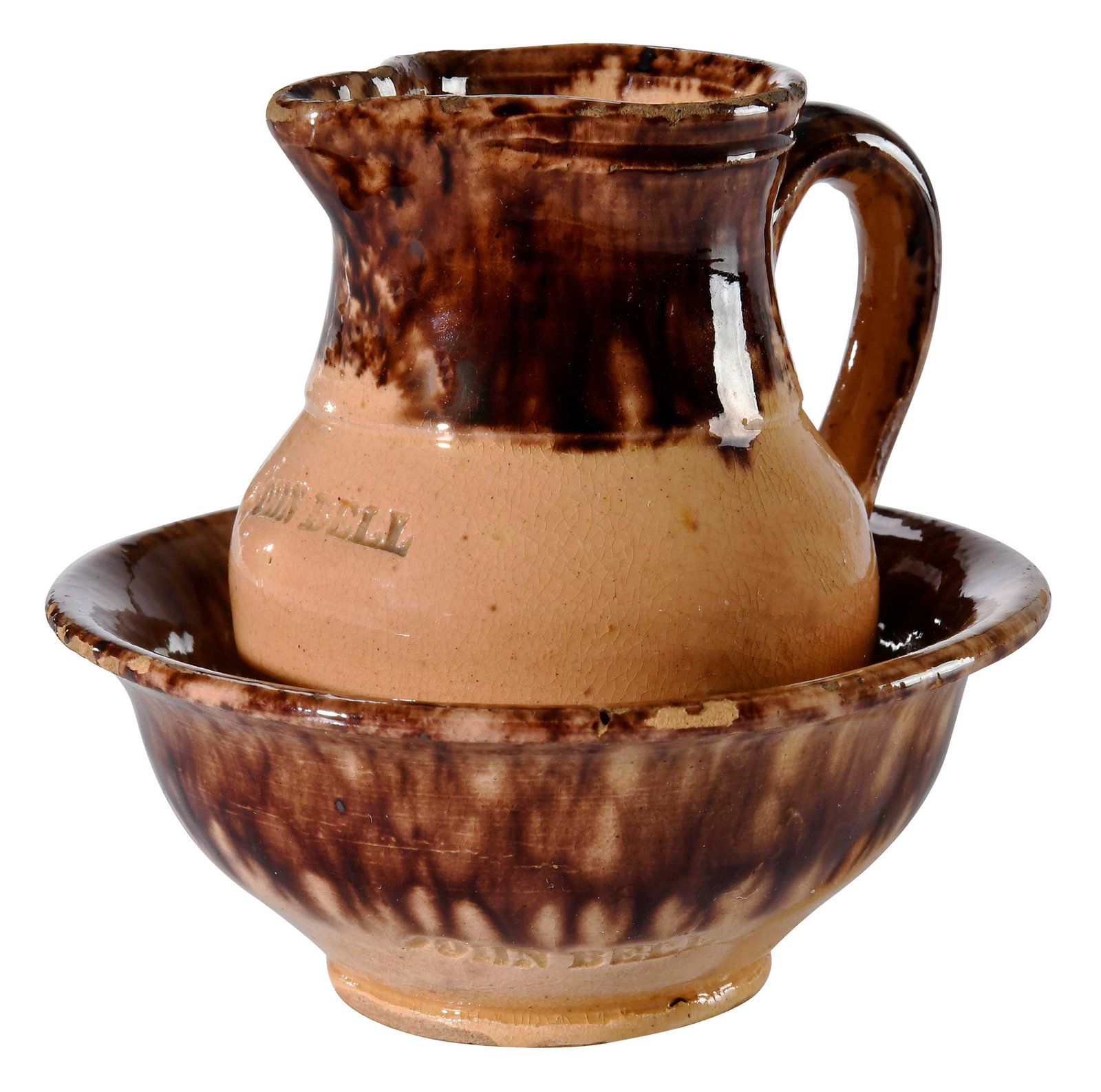 Rare Miniature John Bell Waynesboro, Pennsylvania Earthenware Pitcher and Wash Bowl (1 of 13)