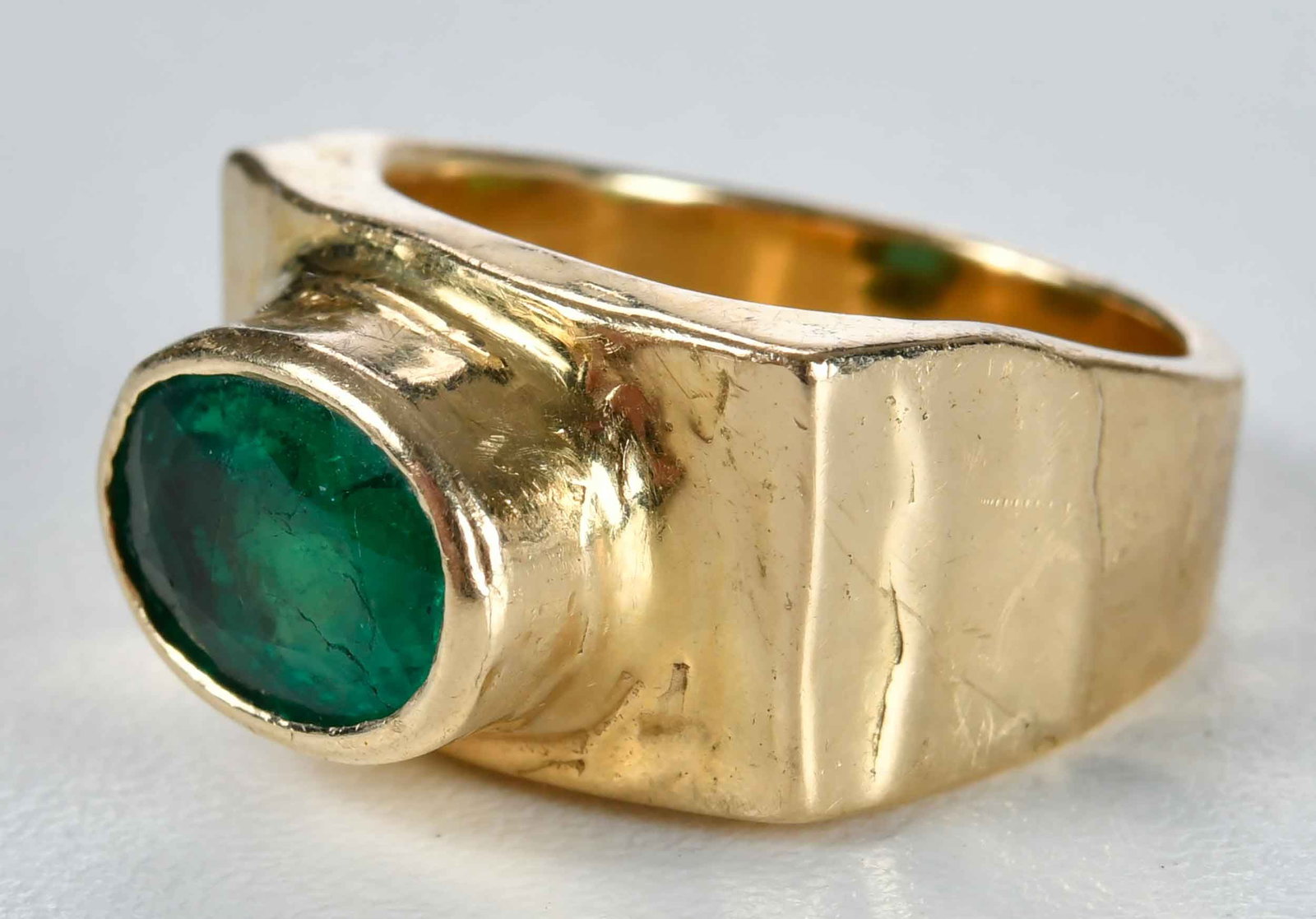 14kt. Horizontal Bezel Set Emerald Ring - 2