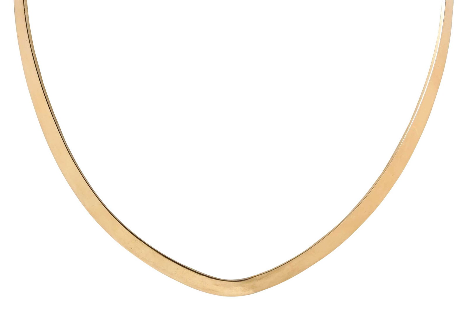 14kt. Ingrid Antoni Peko Collar Collection Necklace: high polish, marked "14k", maker's mark, 5.5mm at widest, 14-1/2 in. inside measurement with 2 in. opening, 36.5 g Provenance: Collection of Dr. George and Connie Manger Note: Accompanied by the