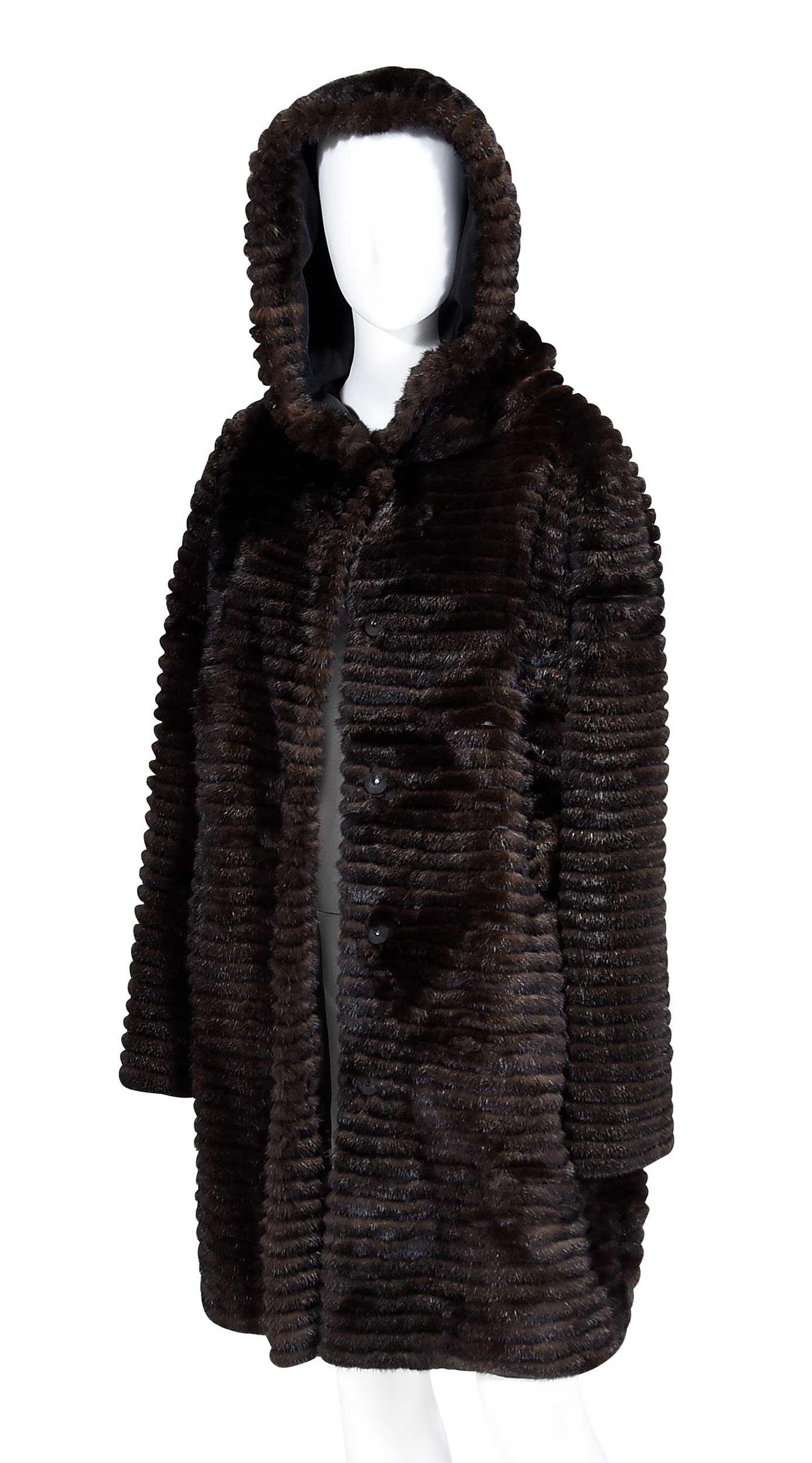 Textured Hooded Mink Fur Coat (1 of 4)