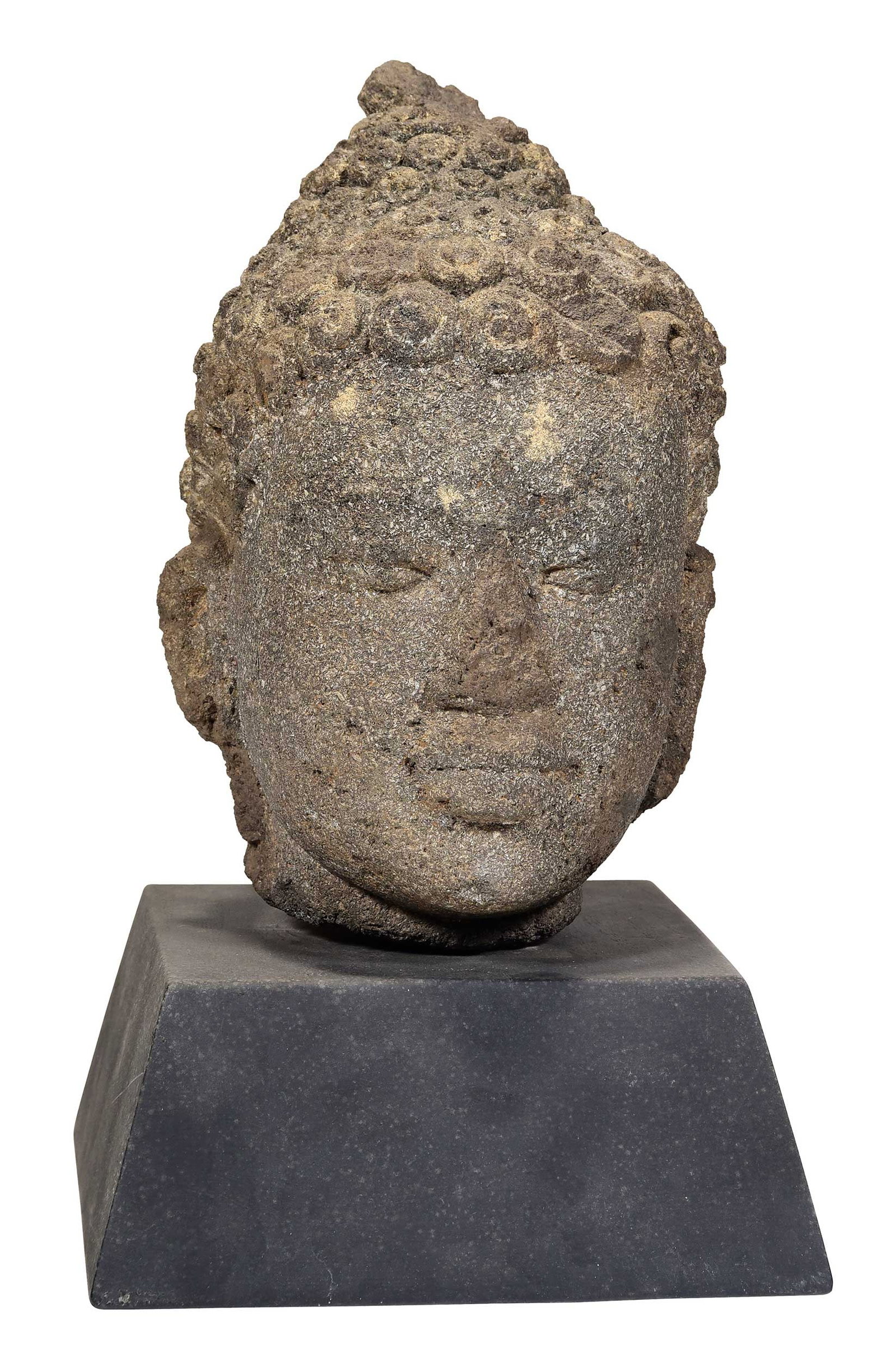 Large Indonesian Carved Stone Buddha Head on Stand (1 of 4)