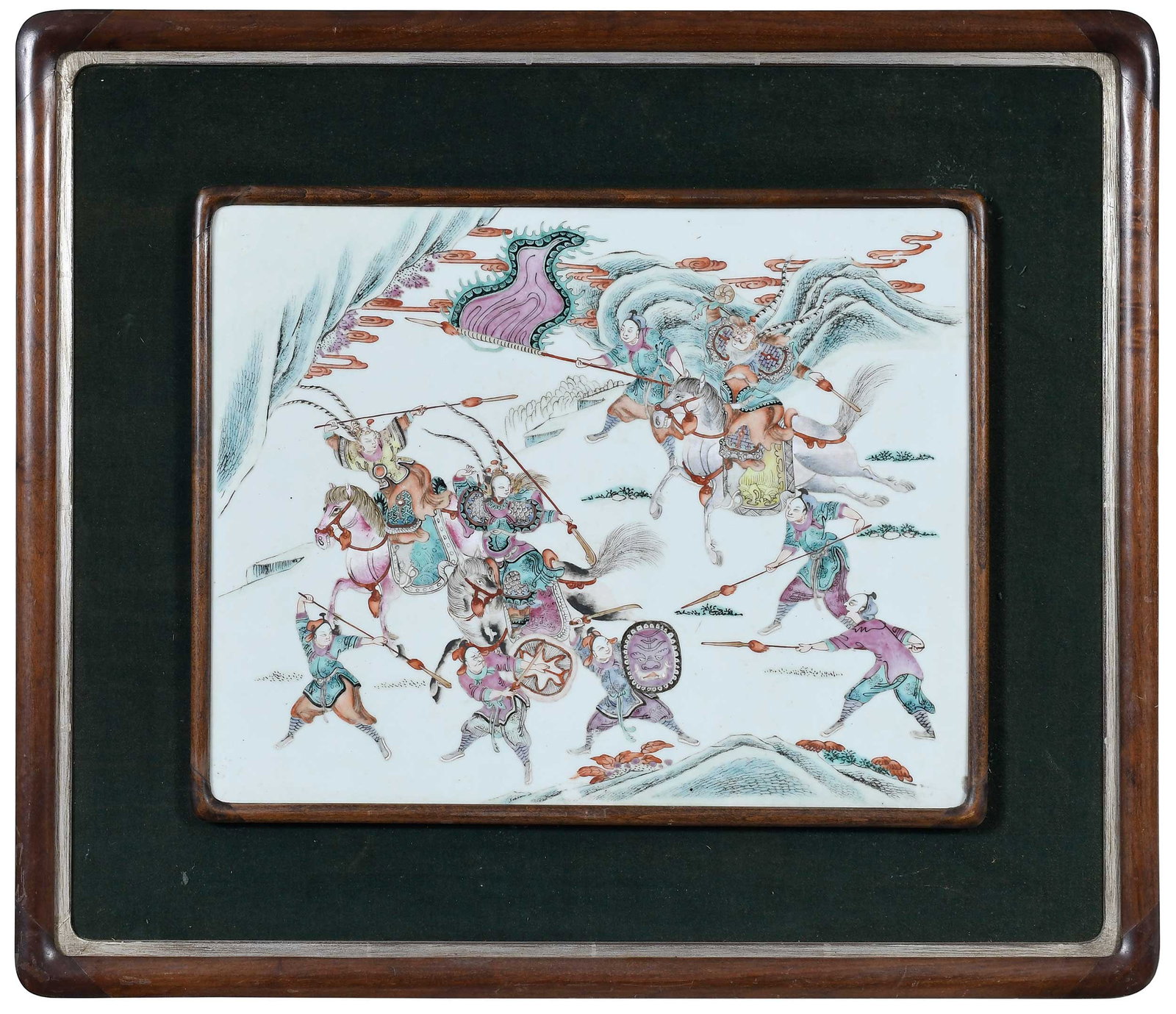 Framed Chinese Enameled Porcelain Plaque with Battle Scene (1 of 5)