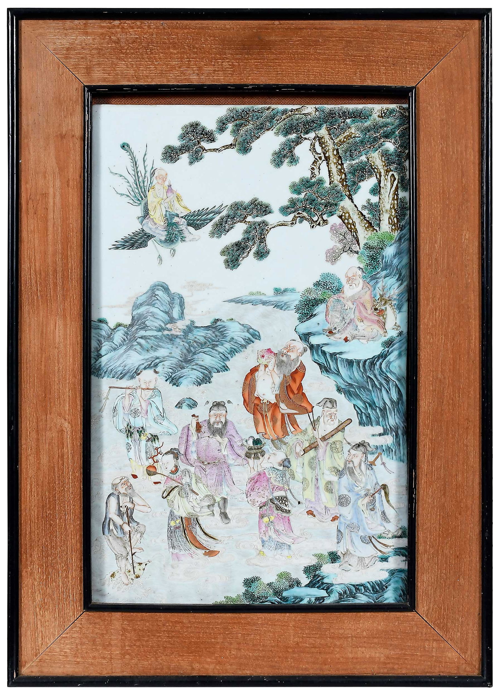 Framed Chinese Enameled Porcelain Plaque with Scholars (1 of 5)