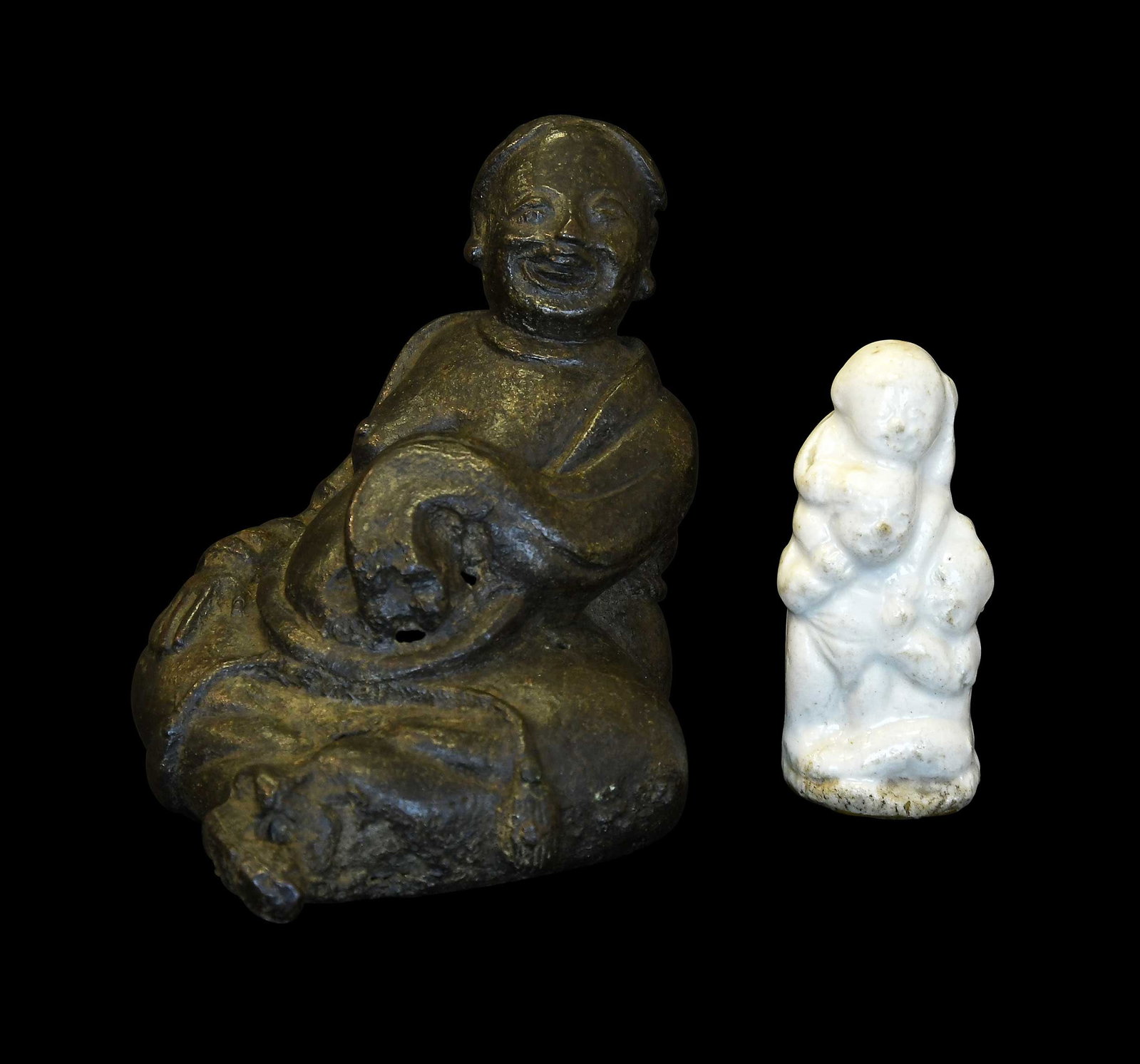 Two Chinese Figures, Bronze and Porcelain (1 of 4)