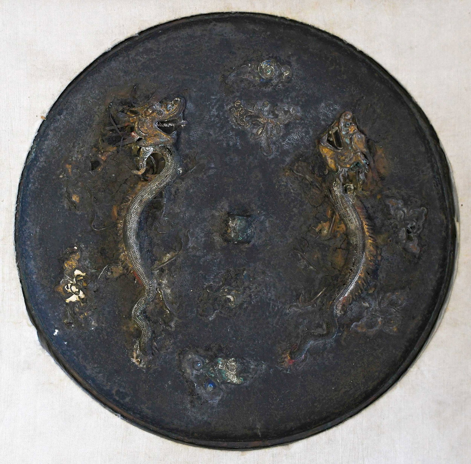 Chinese Bronze Mirror with Raised Dragon Decoration (1 of 7)