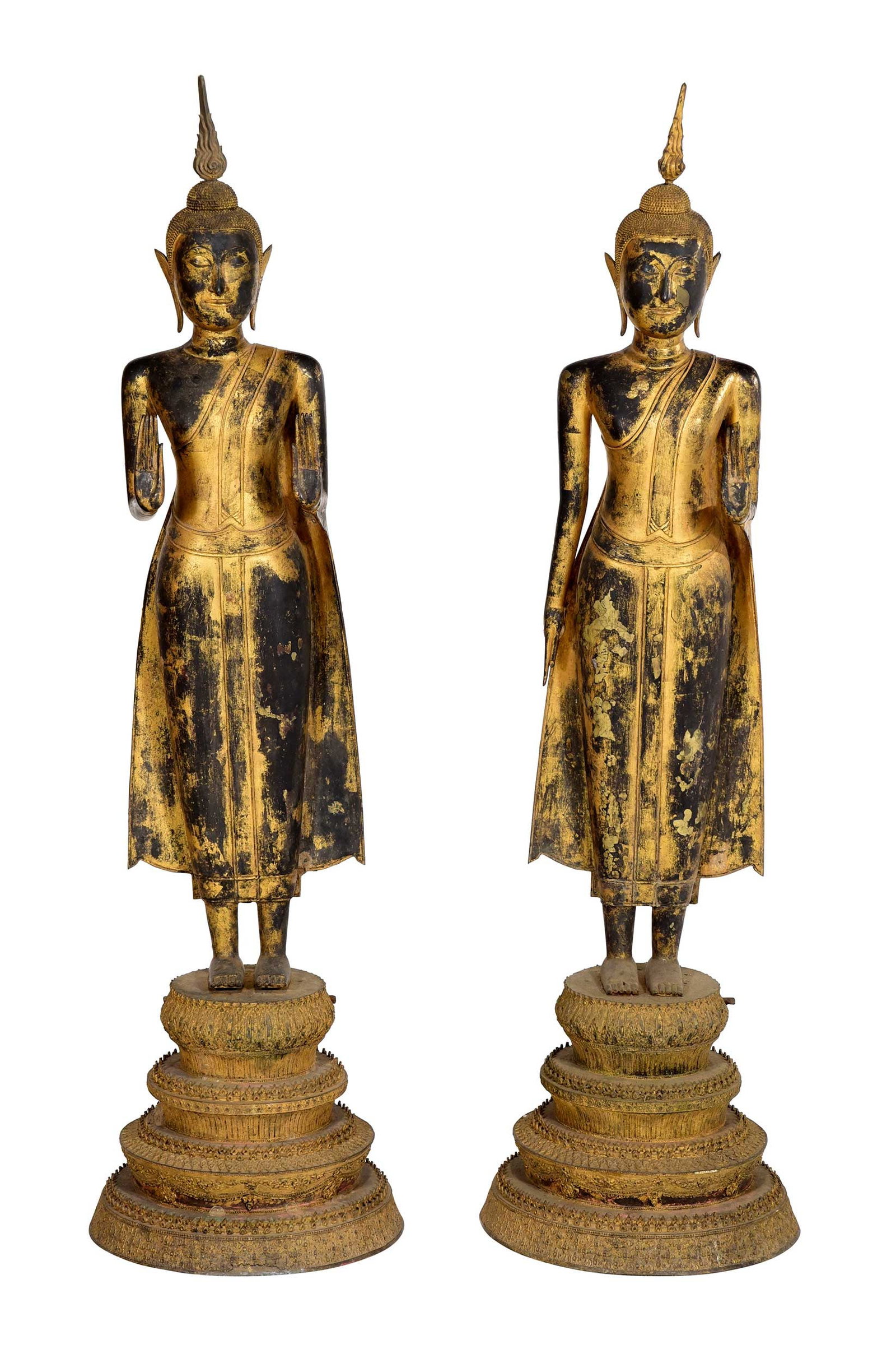 Near Pair of Large Thai Gilt Bronze Standing Buddha Figures (1 of 13)