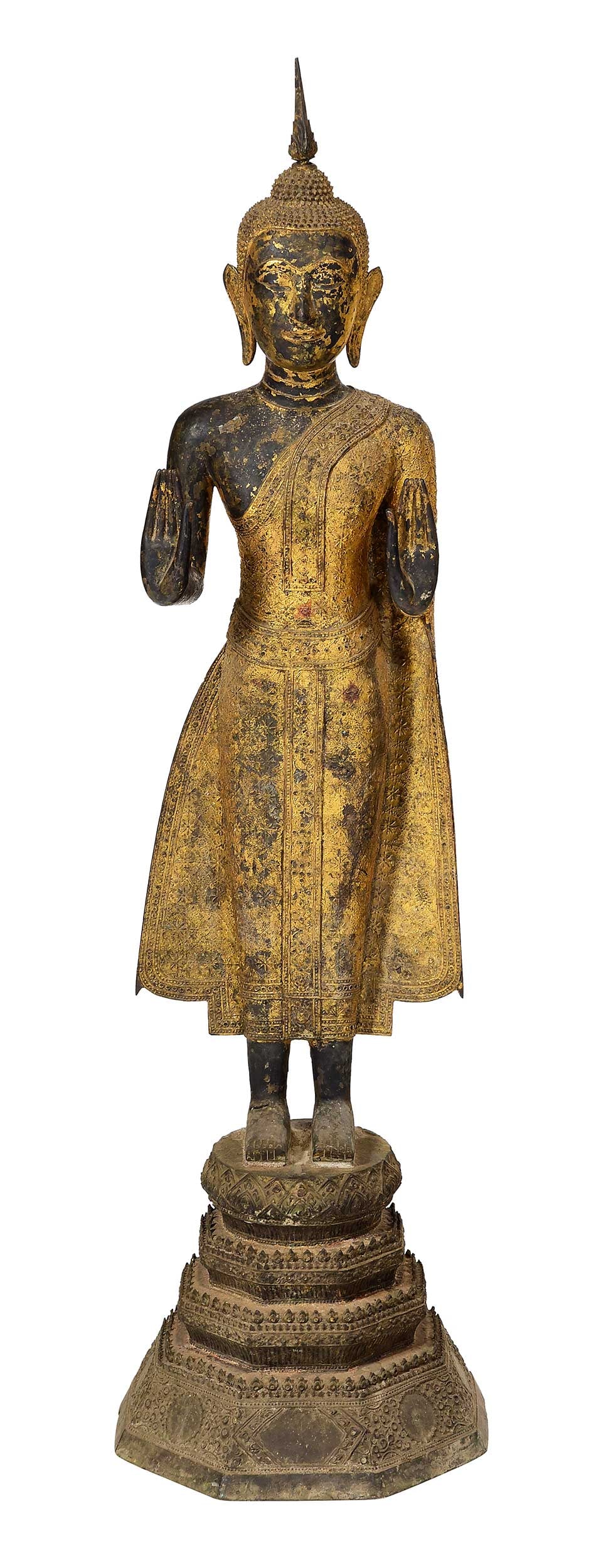 Large Thai Gilt Bronze Standing Buddha Figure (1 of 5)